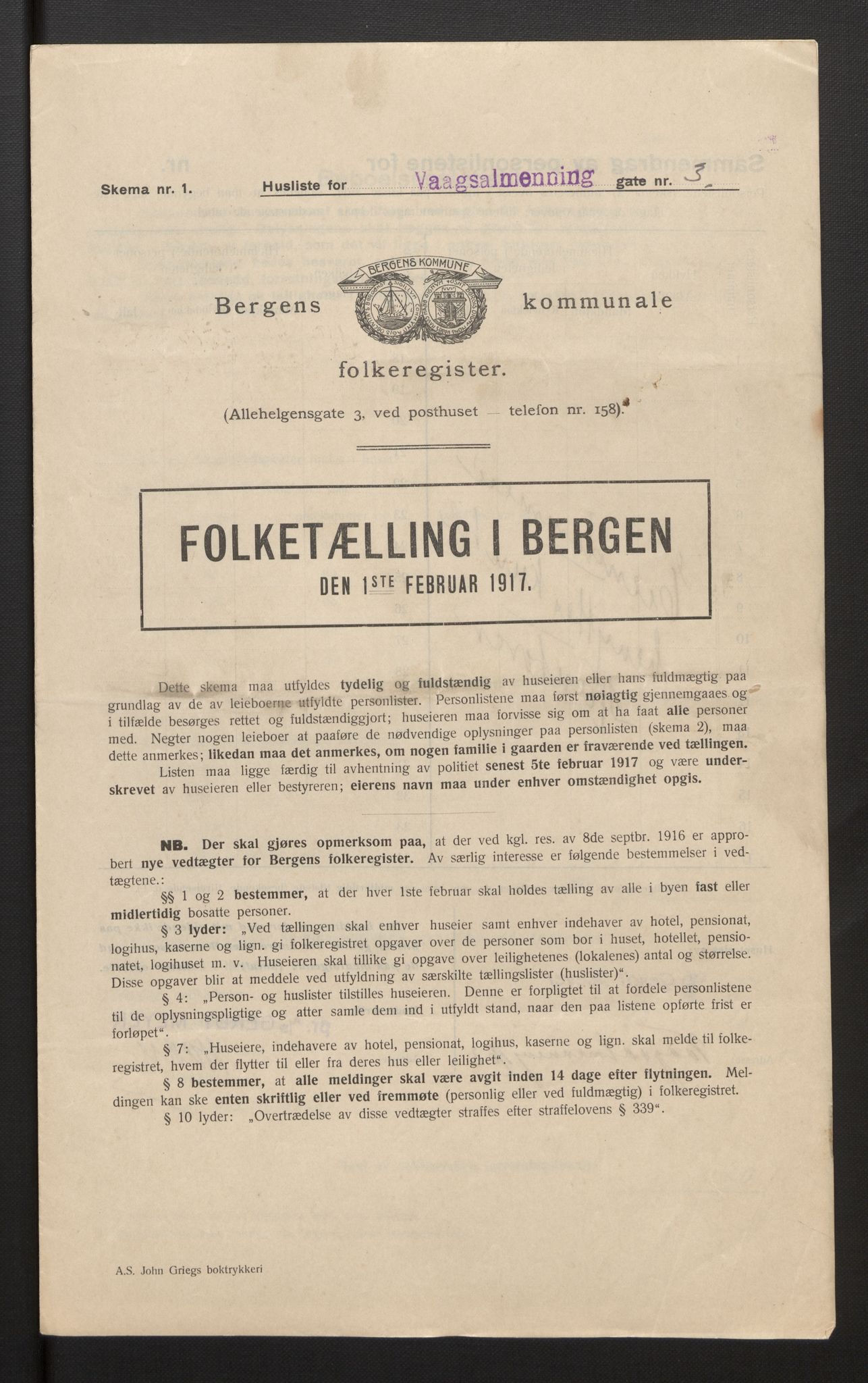 SAB, Municipal Census 1917 for Bergen, 1917, p. 43453