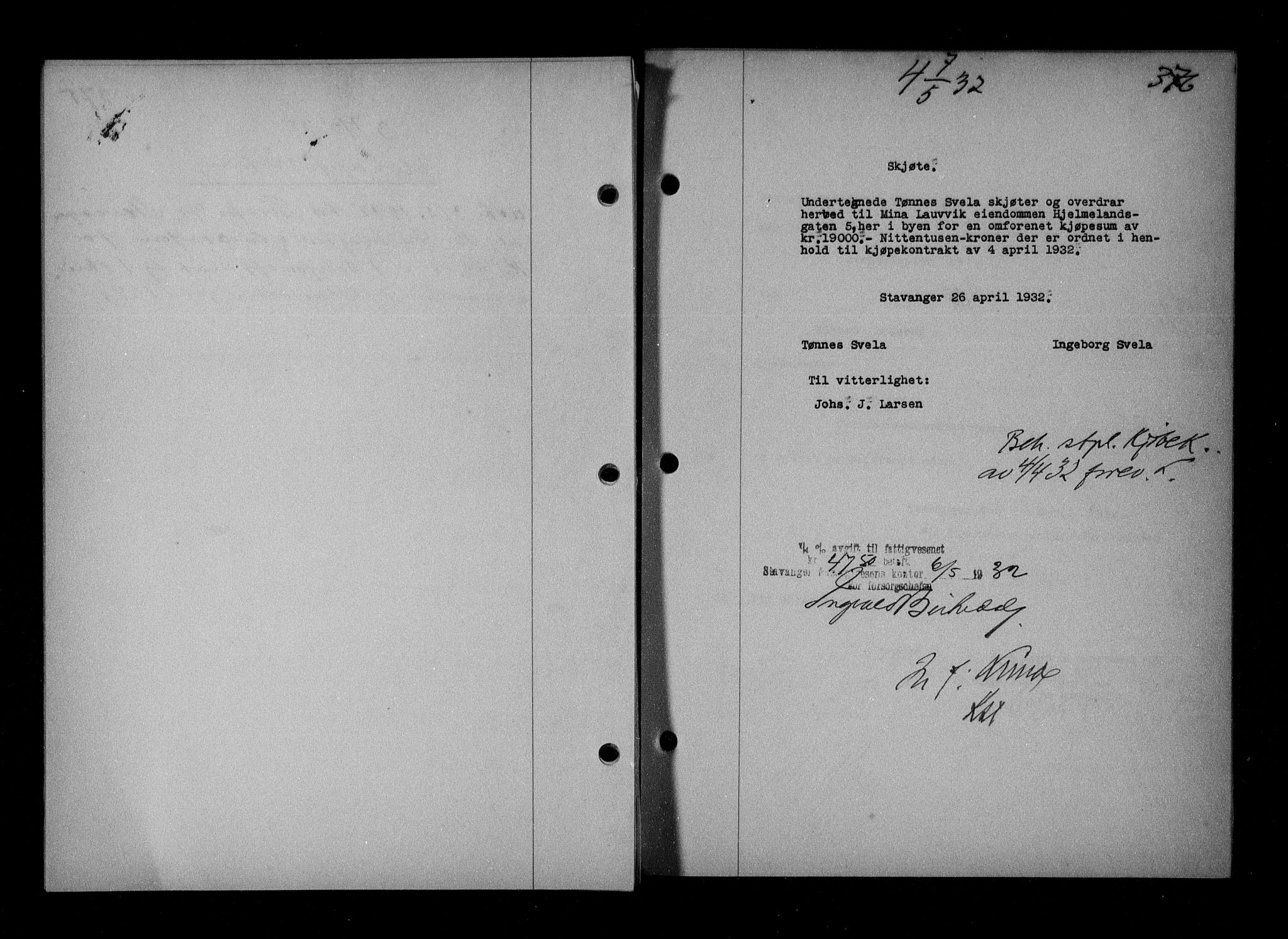 Stavanger byfogd, SAST/A-101408/001/4/41/410/410BB/L0061: Mortgage book no. 51, 1932-1932, Deed date: 07.05.1932