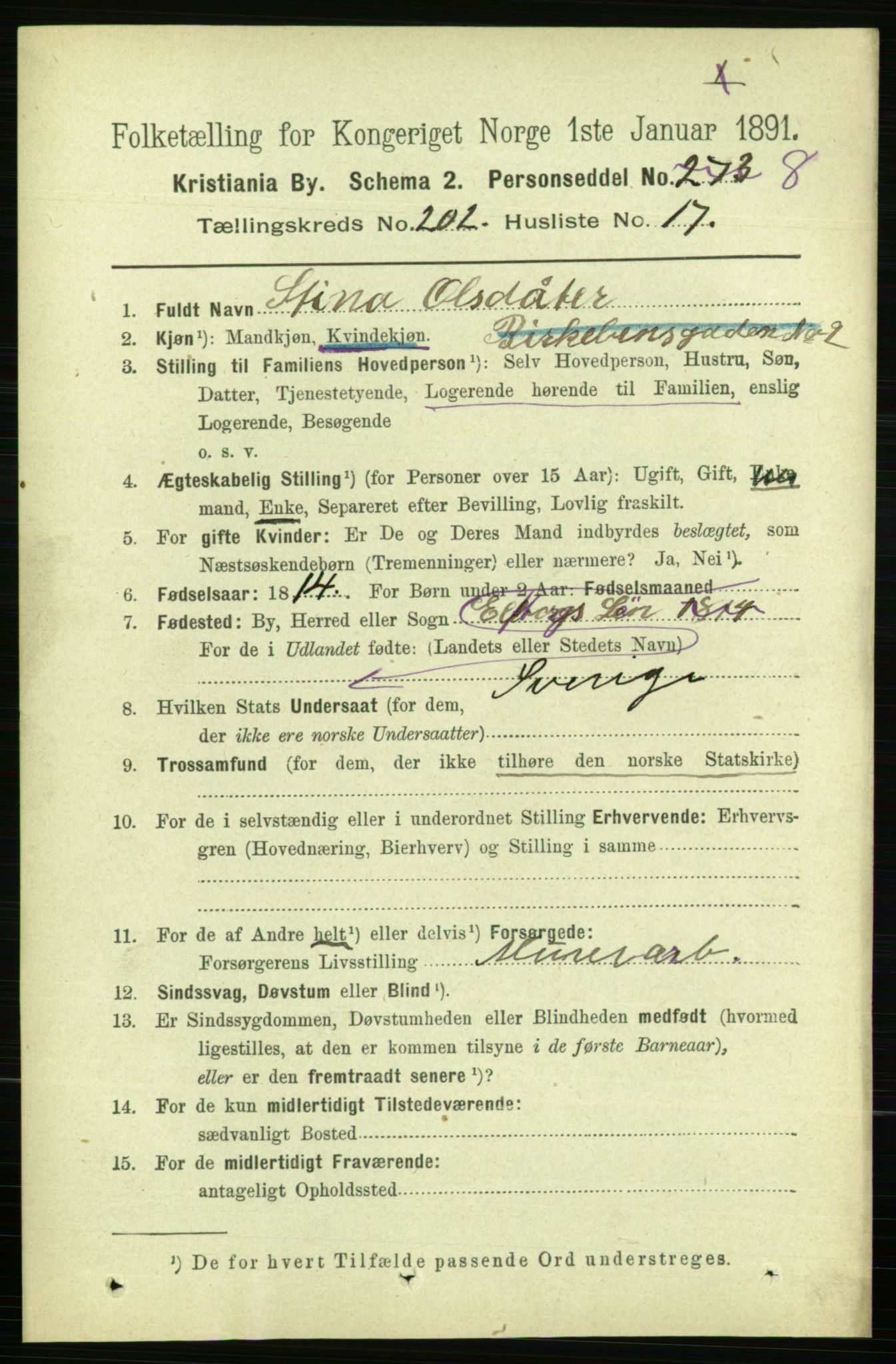 RA, 1891 census for 0301 Kristiania, 1891, p. 121797