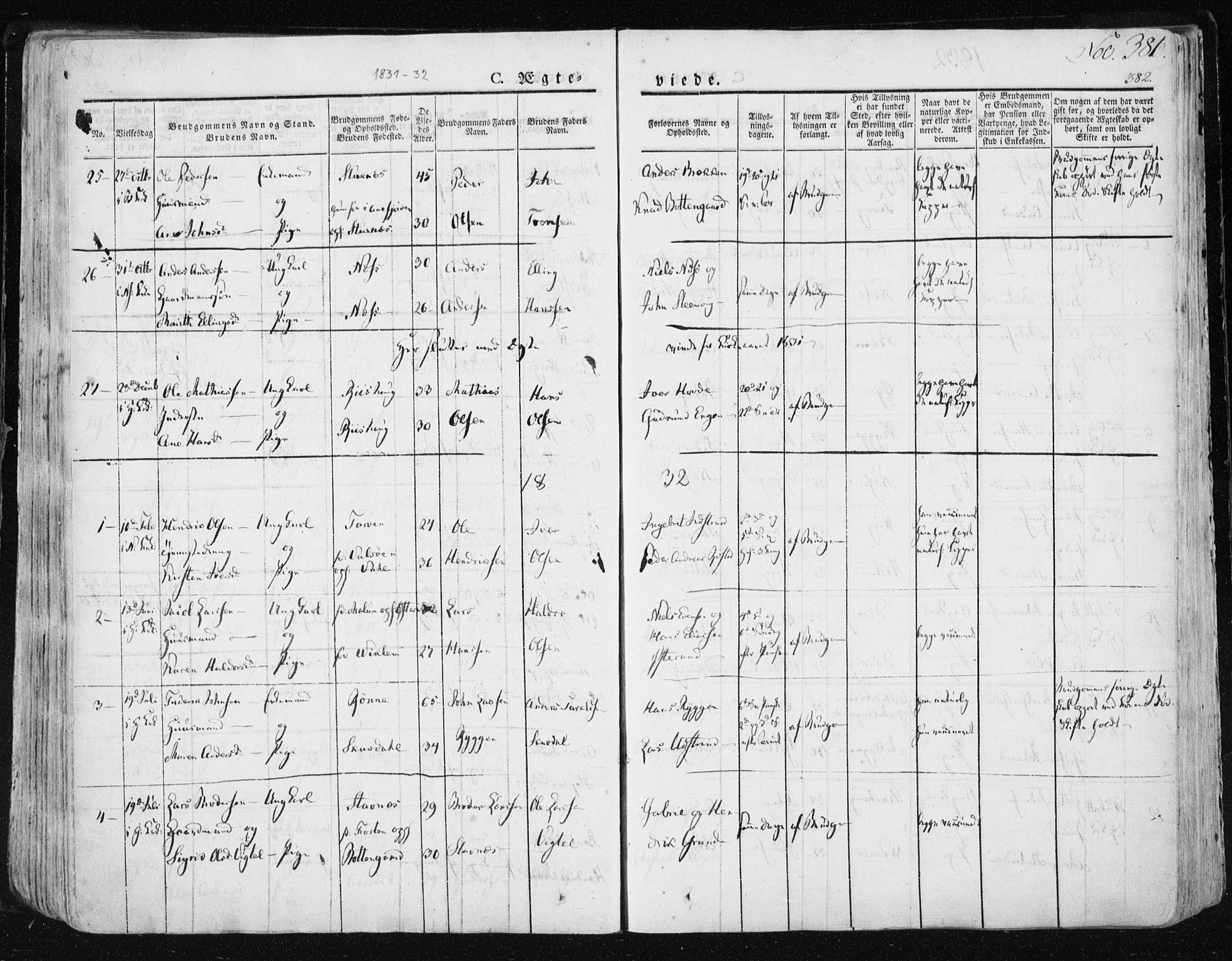 Ministerialprotokoller, klokkerbøker og fødselsregistre - Sør-Trøndelag, SAT/A-1456/659/L0735: Parish register (official) no. 659A05, 1826-1841, p. 381