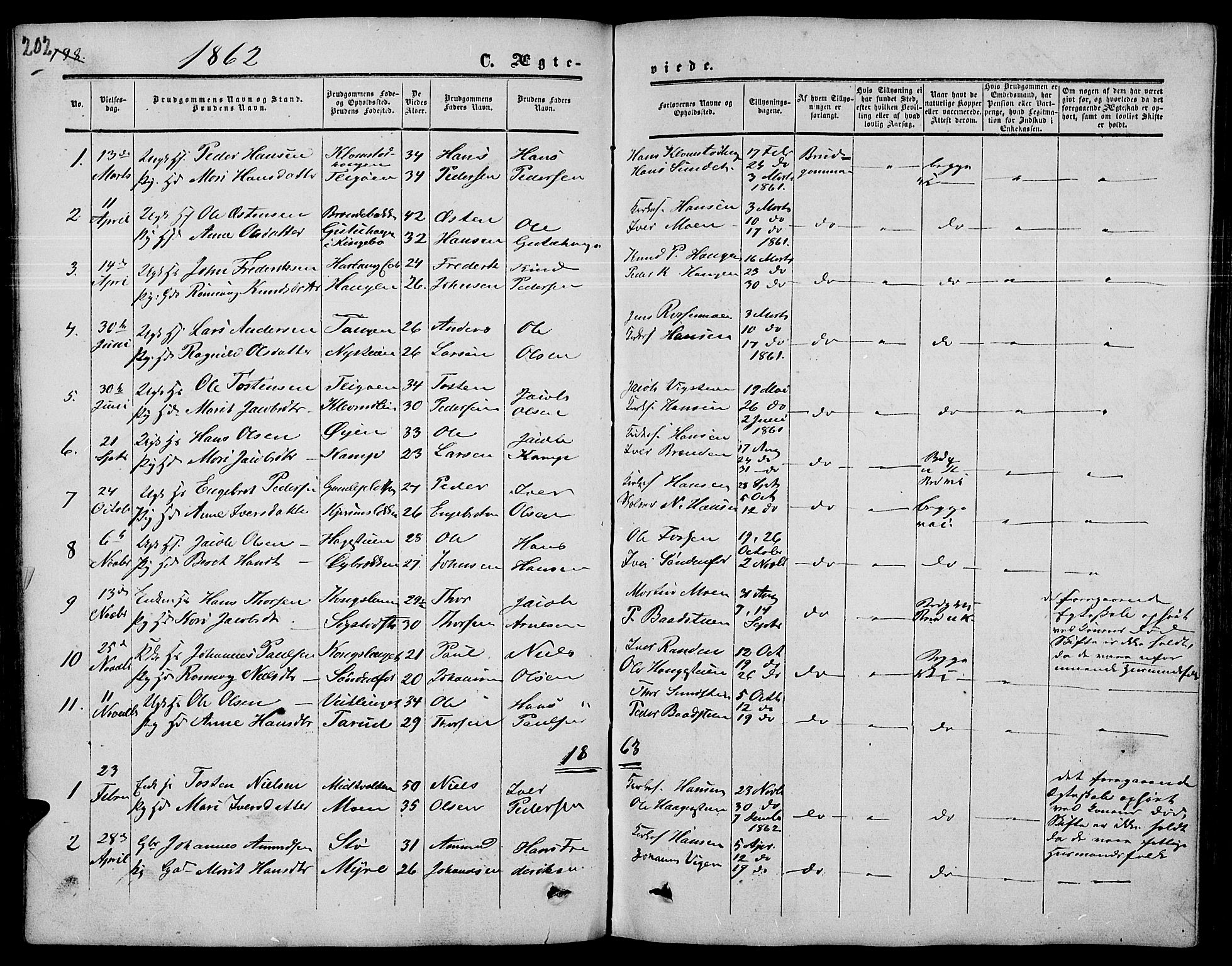 Nord-Fron prestekontor, SAH/PREST-080/H/Ha/Hab/L0003: Parish register (copy) no. 3, 1851-1886, p. 202