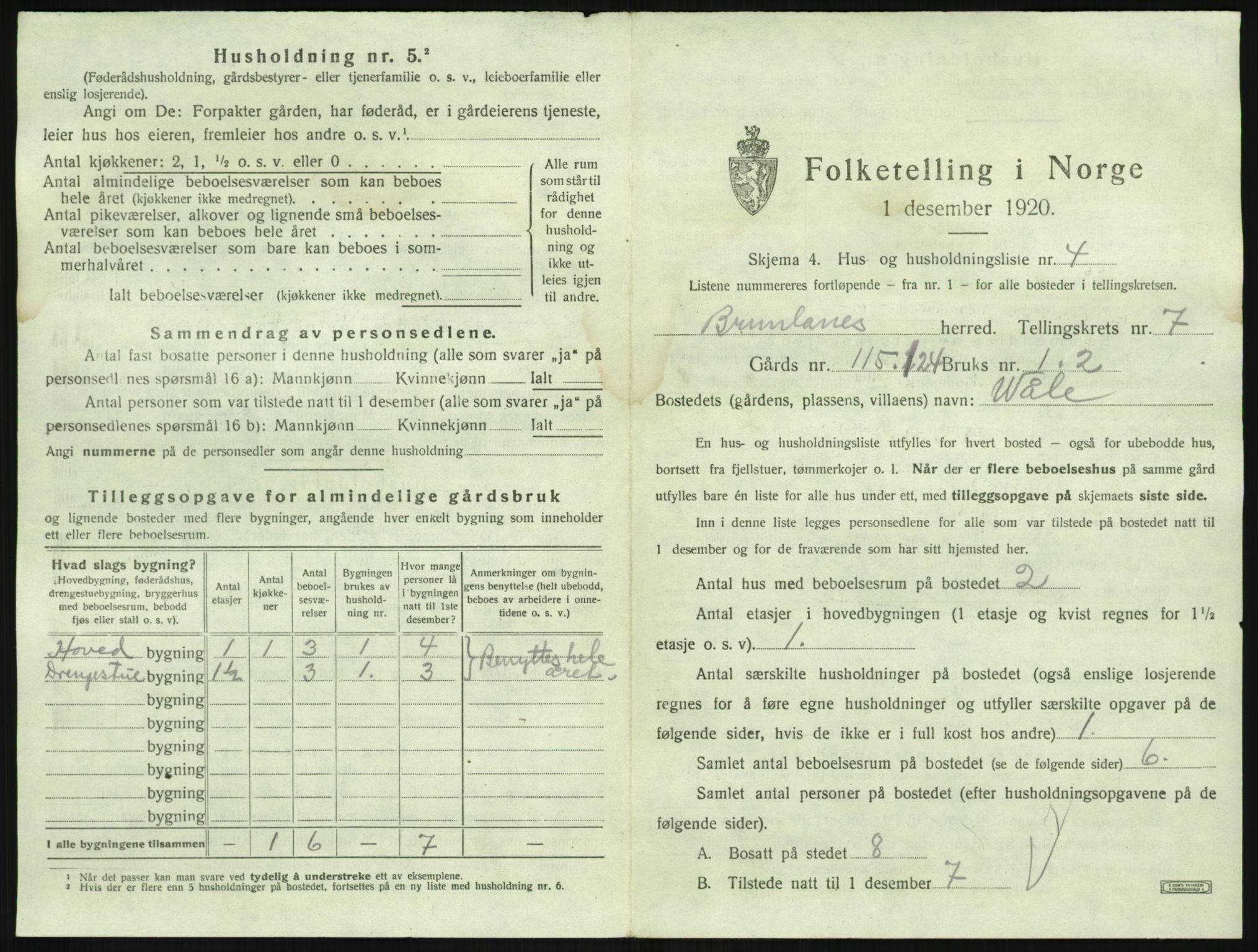 SAKO, 1920 census for Brunlanes, 1920, p. 929