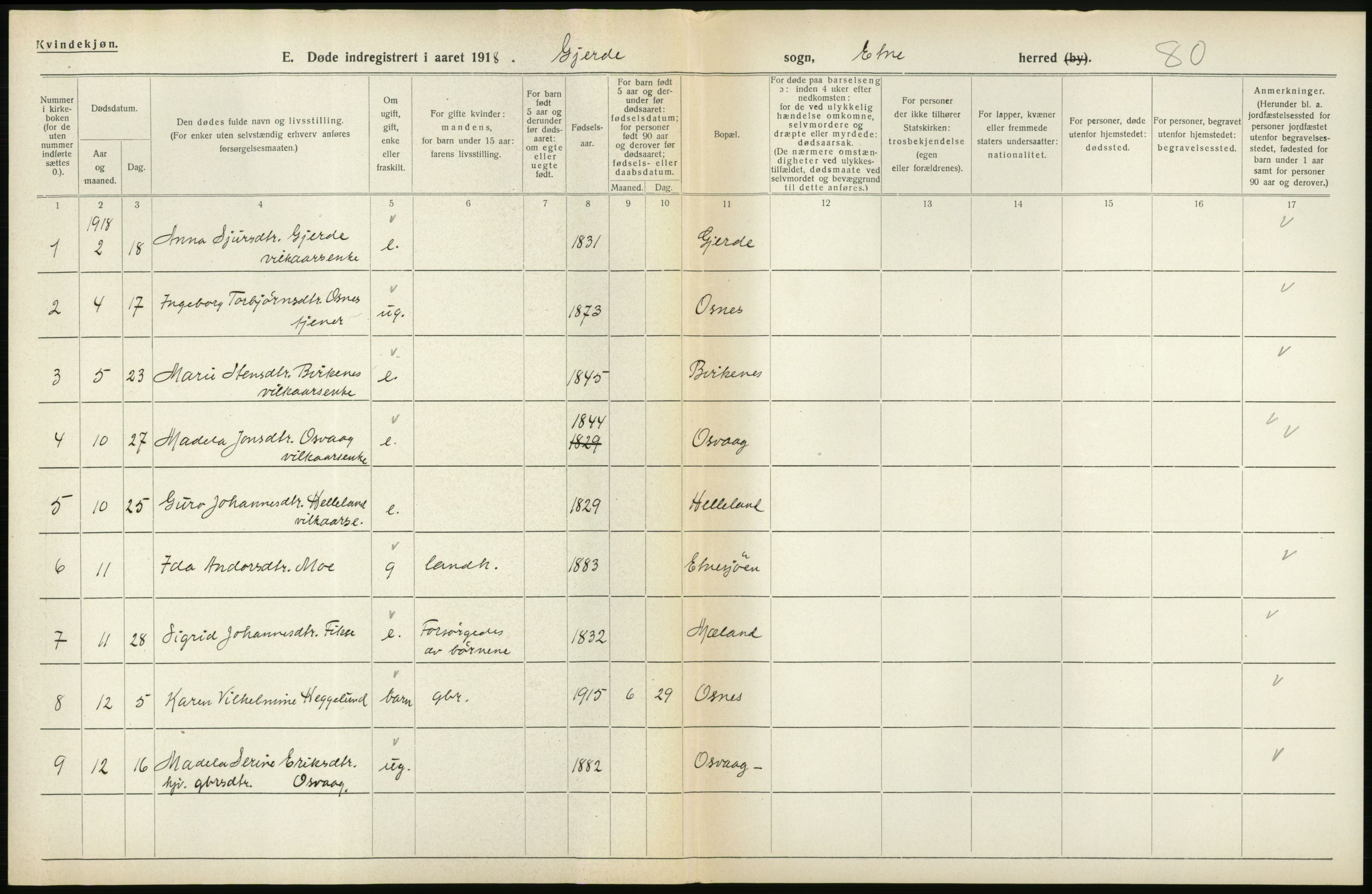 Statistisk sentralbyrå, Sosiodemografiske emner, Befolkning, AV/RA-S-2228/D/Df/Dfb/Dfbh/L0036: Hordaland fylke: Døde., 1918, p. 364