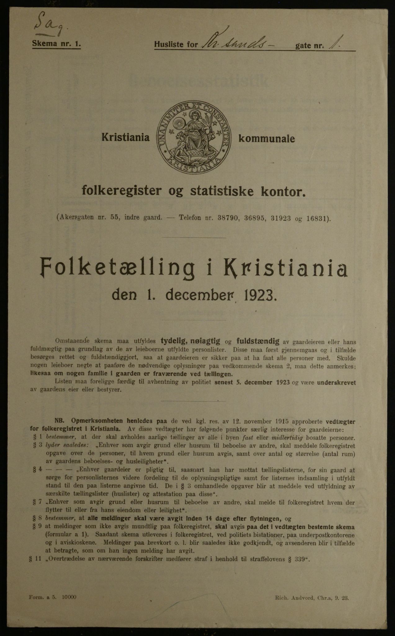 OBA, Municipal Census 1923 for Kristiania, 1923, p. 60829