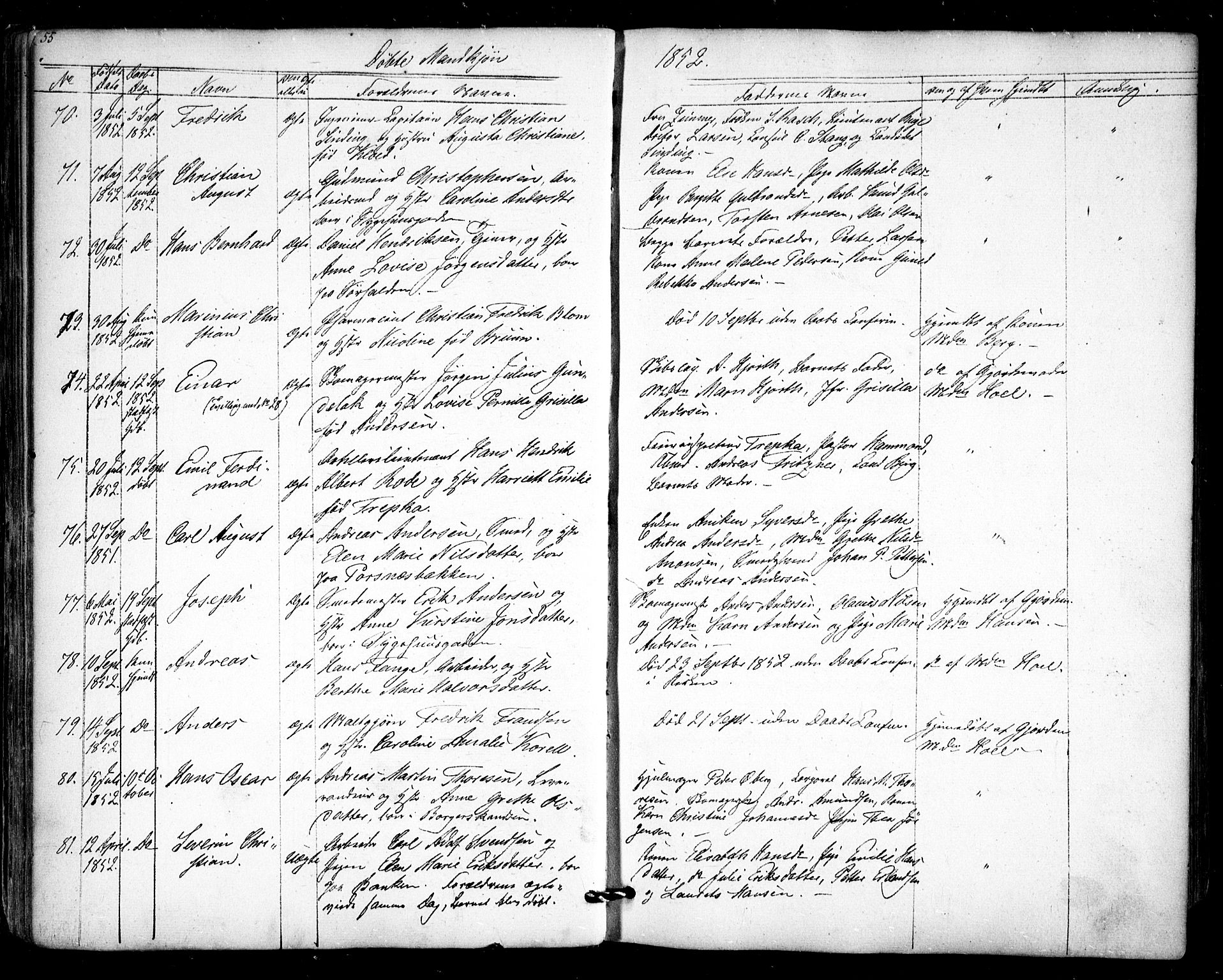 Halden prestekontor Kirkebøker, SAO/A-10909/F/Fa/L0006: Parish register (official) no. I 6, 1845-1856, p. 55