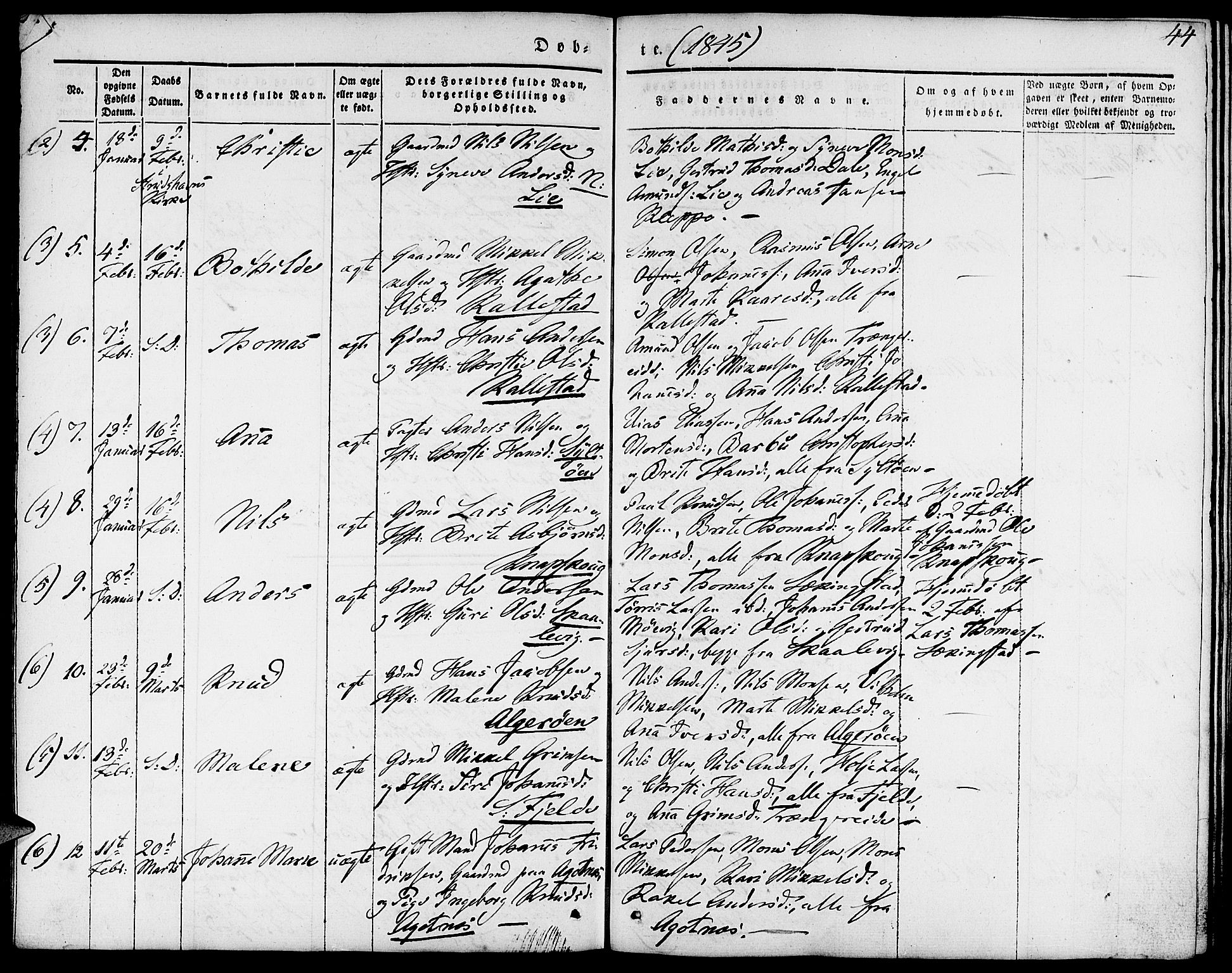 Fjell sokneprestembete, AV/SAB-A-75301/H/Haa: Parish register (official) no. A 1, 1835-1850, p. 44