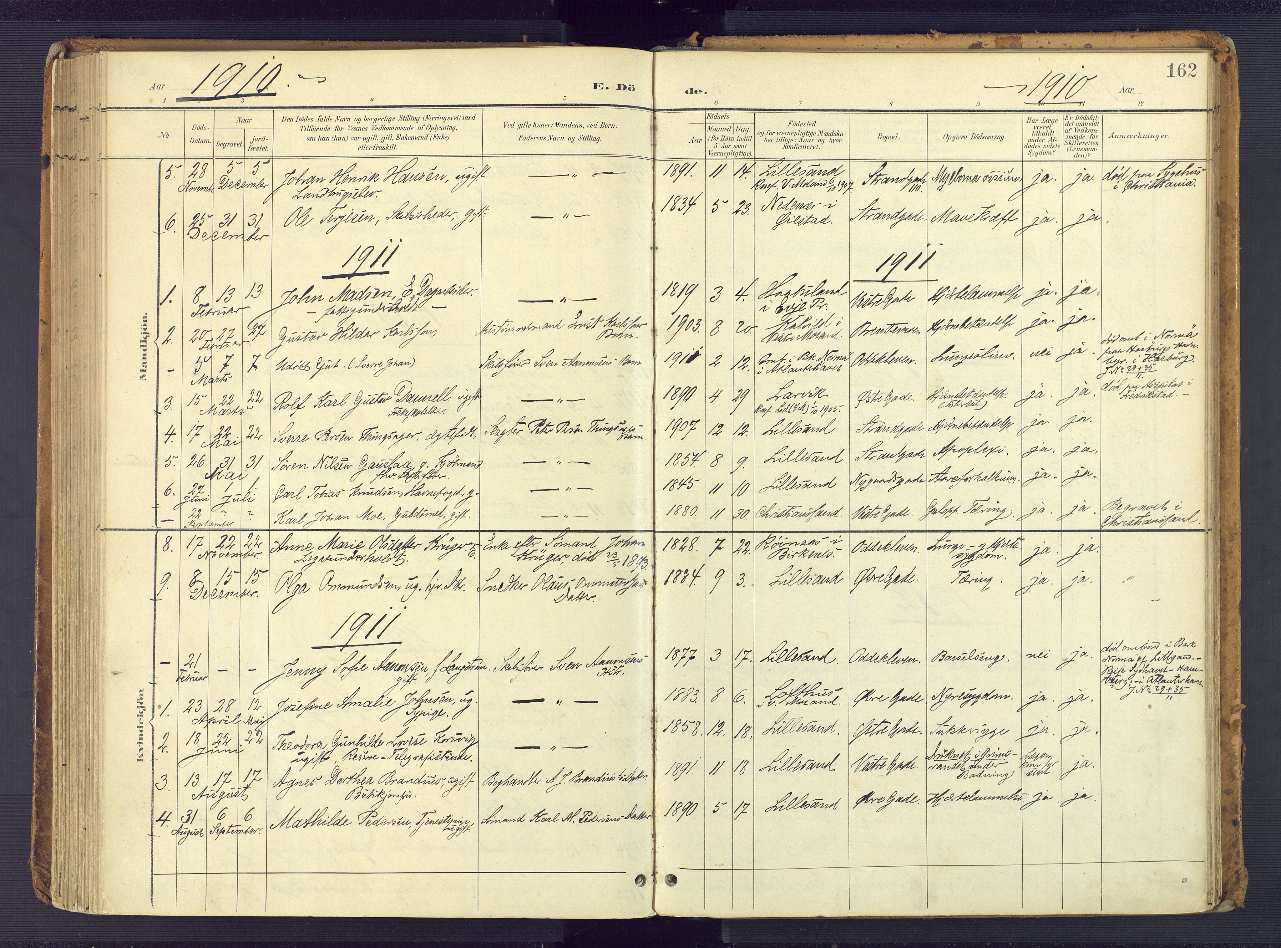 Vestre Moland sokneprestkontor, SAK/1111-0046/F/Fa/Faa/L0002: Parish register (official) no. A 2, 1900-1926, p. 162