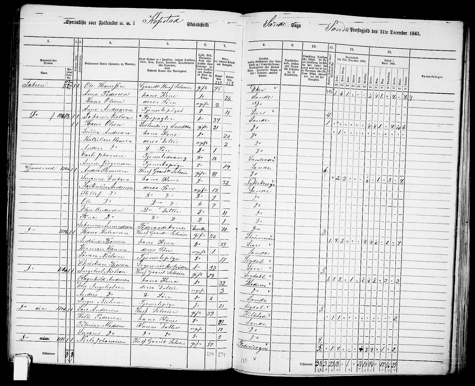 RA, 1865 census for Sande, 1865, p. 76