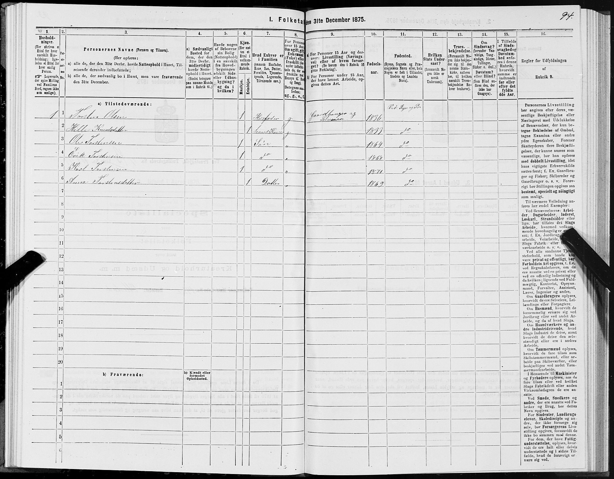 SAT, 1875 census for 1541P Veøy, 1875, p. 3094