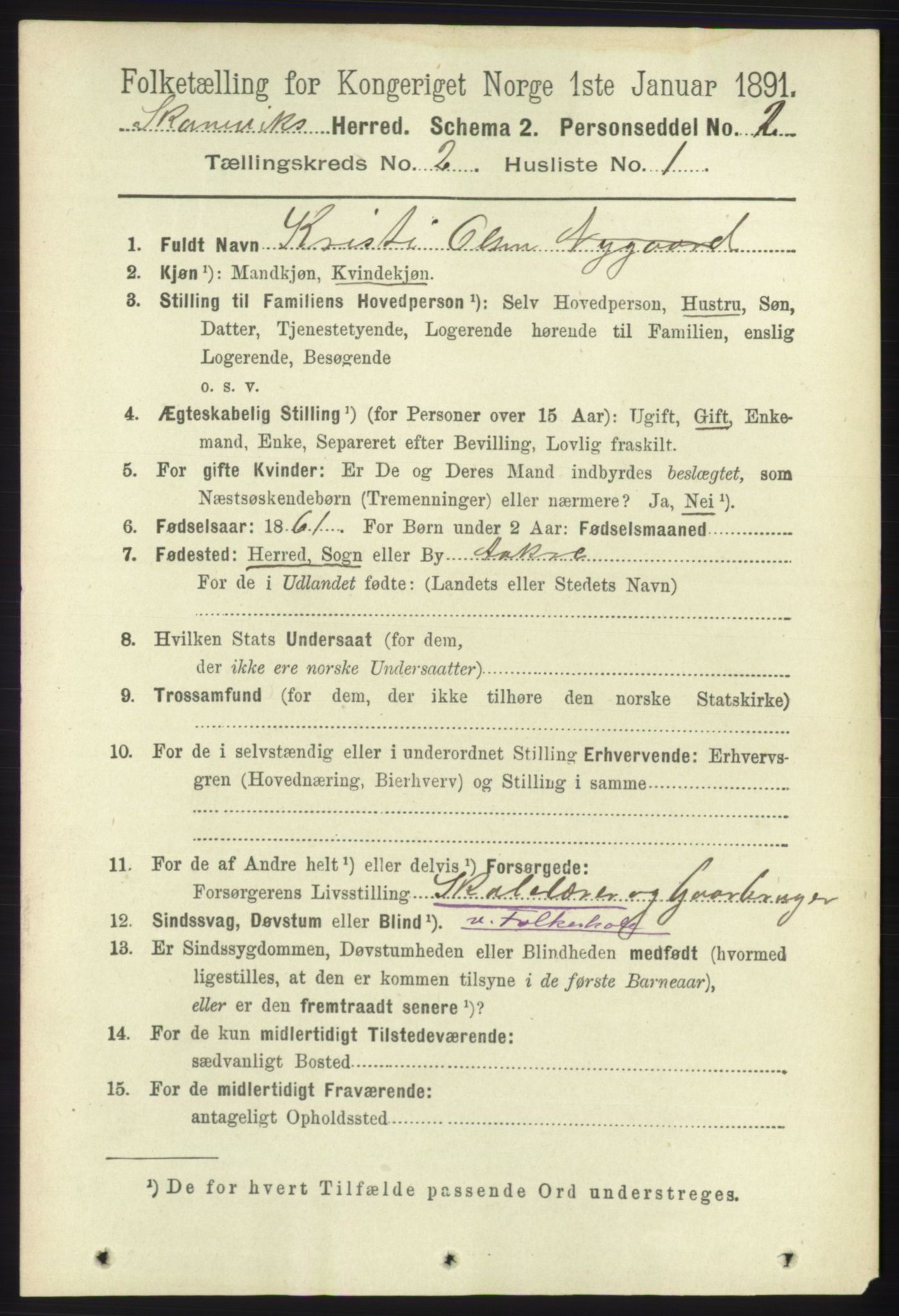 RA, 1891 census for 1212 Skånevik, 1891, p. 322