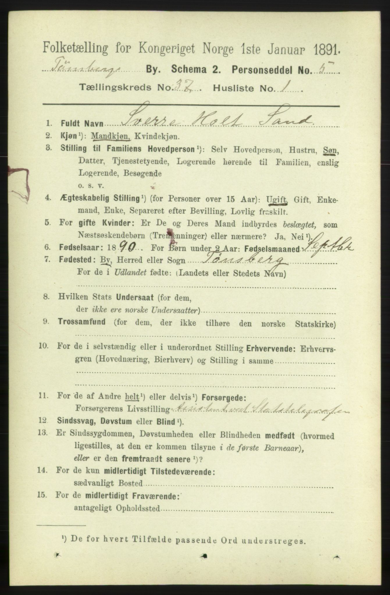 RA, 1891 census for 0705 Tønsberg, 1891, p. 7988