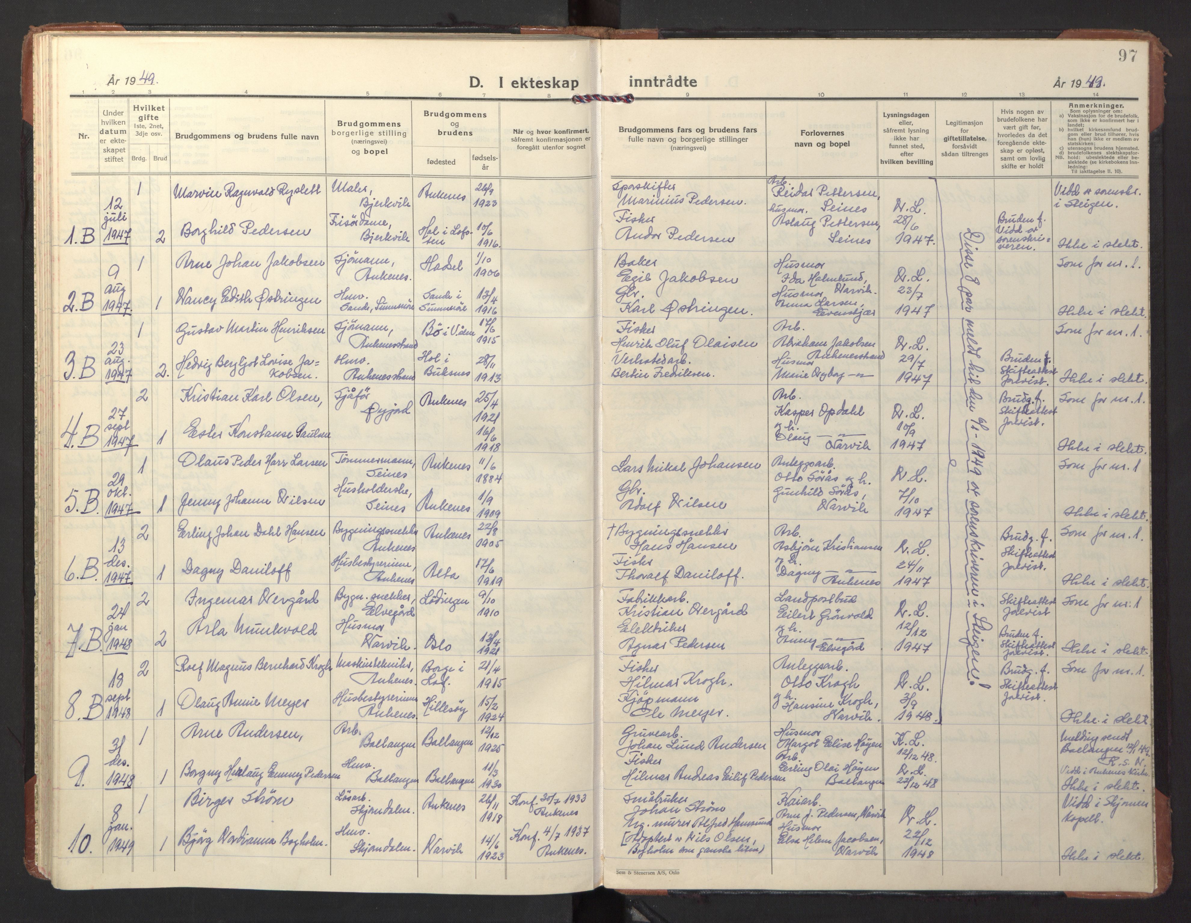 Ministerialprotokoller, klokkerbøker og fødselsregistre - Nordland, AV/SAT-A-1459/866/L0948: Parish register (official) no. 866A11, 1929-1949, p. 97