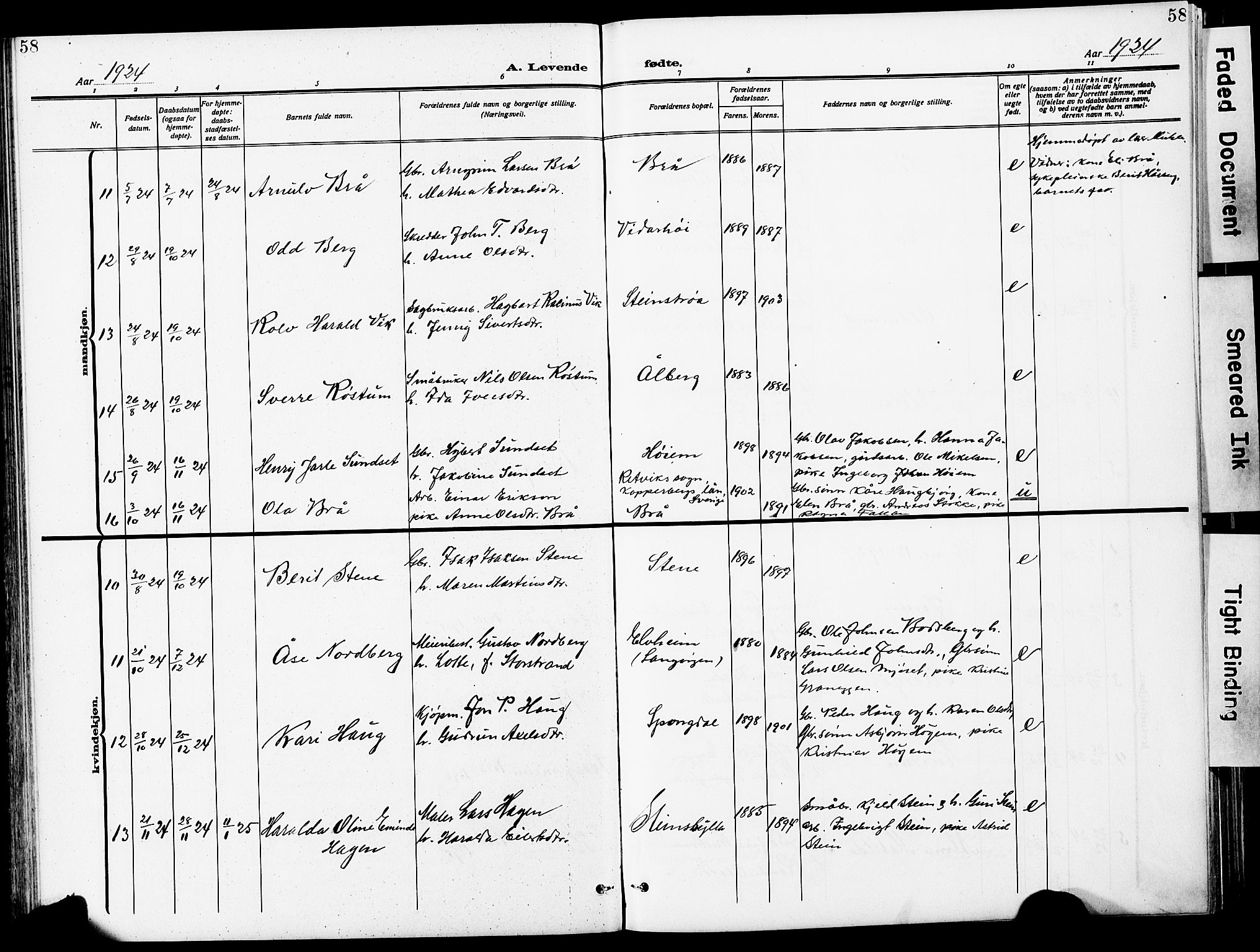 Ministerialprotokoller, klokkerbøker og fødselsregistre - Sør-Trøndelag, SAT/A-1456/612/L0388: Parish register (copy) no. 612C04, 1909-1929, p. 58
