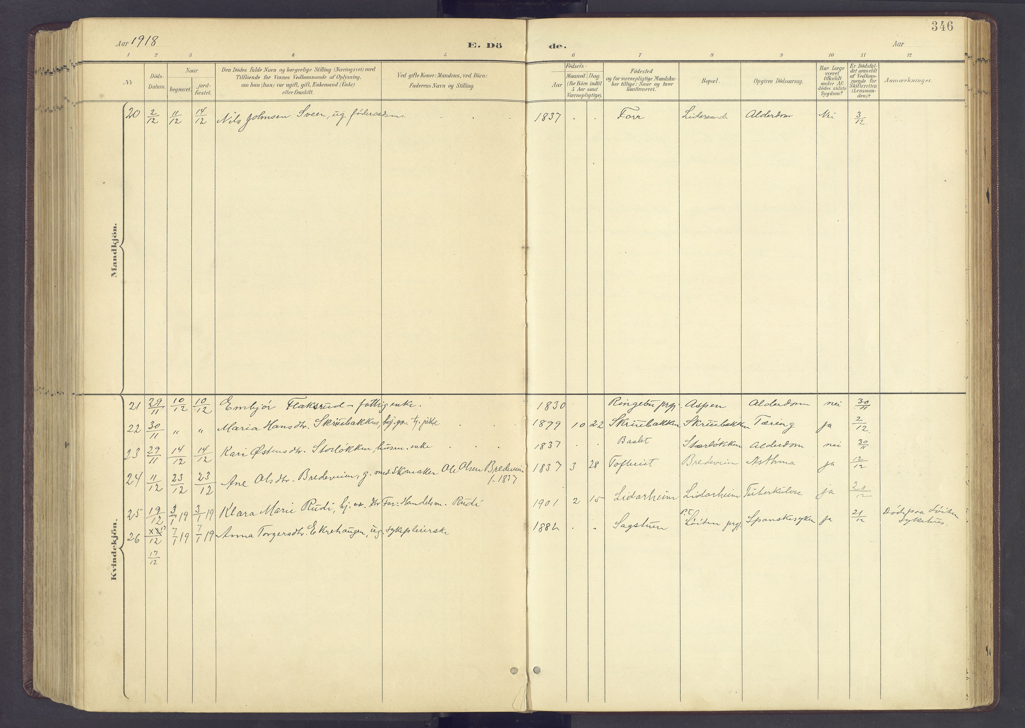 Sør-Fron prestekontor, AV/SAH-PREST-010/H/Ha/Haa/L0004: Parish register (official) no. 4, 1898-1919, p. 346