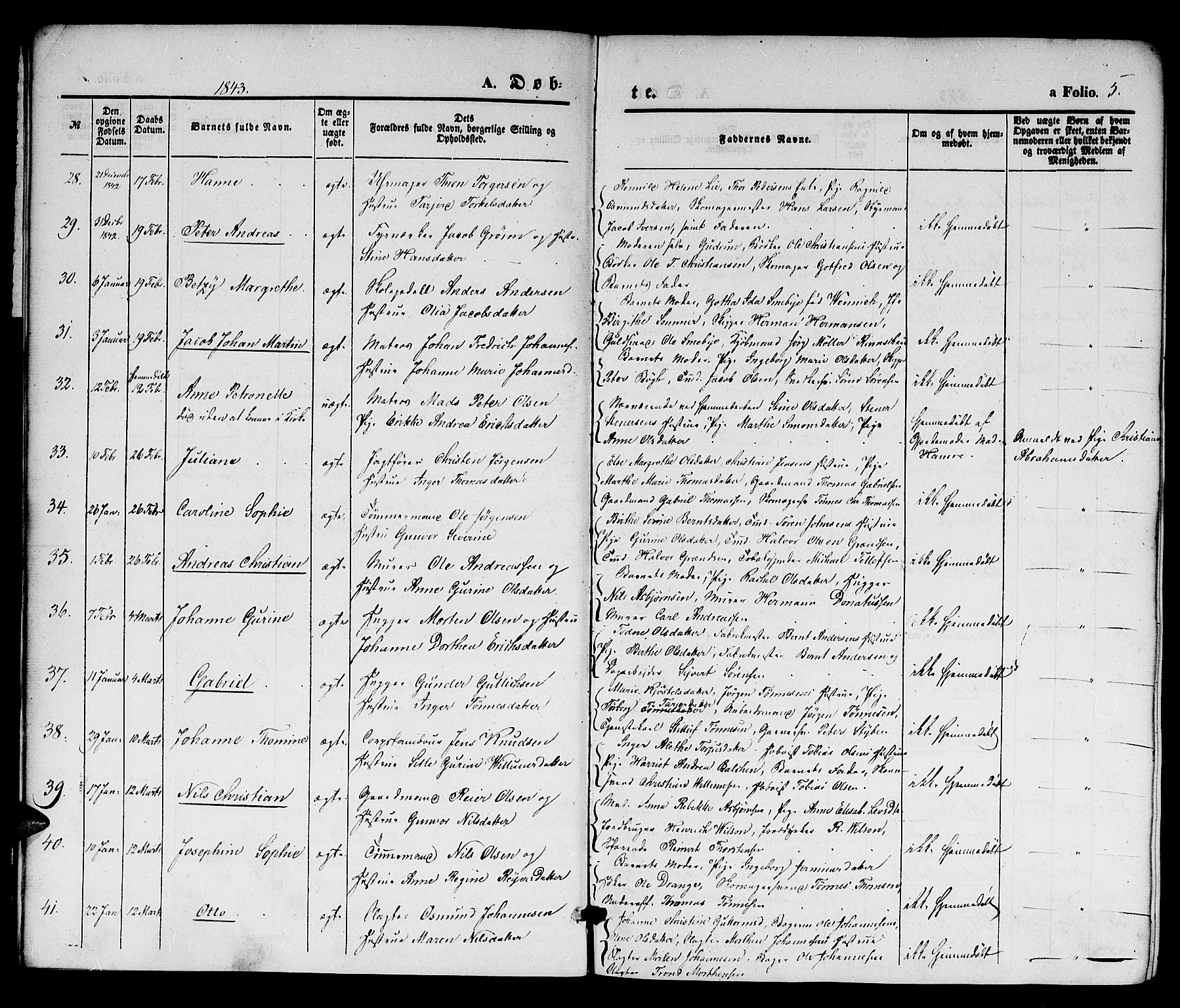 Kristiansand domprosti, AV/SAK-1112-0006/F/Fb/L0010: Parish register (copy) no. B 10, 1843-1850, p. 5