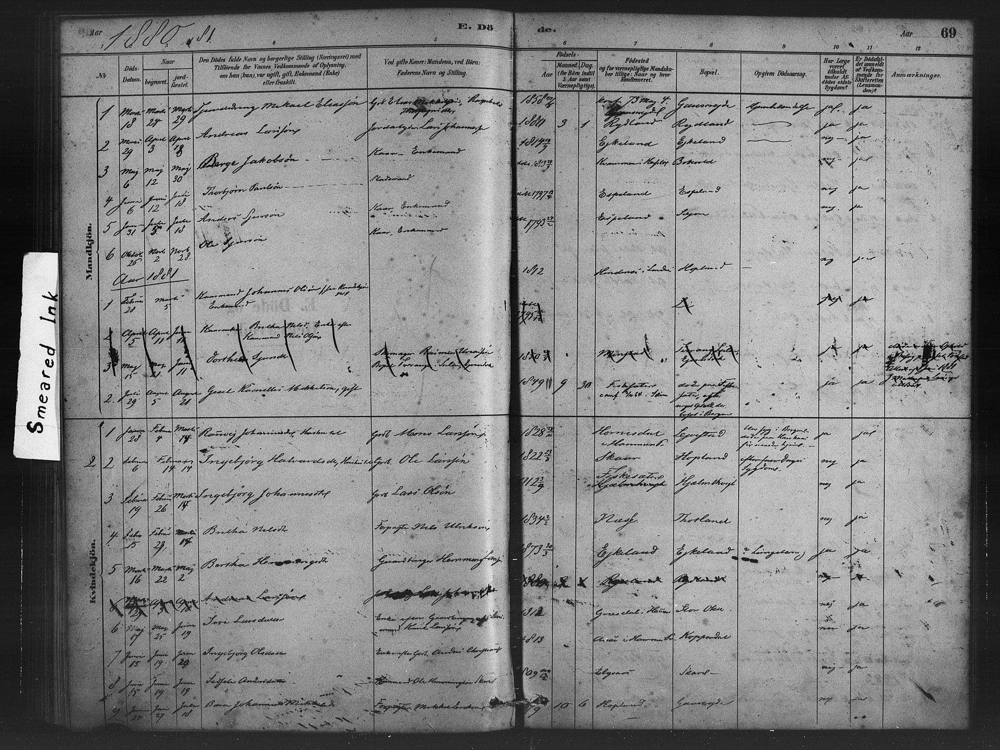 Alversund Sokneprestembete, SAB/A-73901/H/Ha/Haa/Haad/L0001: Parish register (official) no. D 1, 1880-1898, p. 69