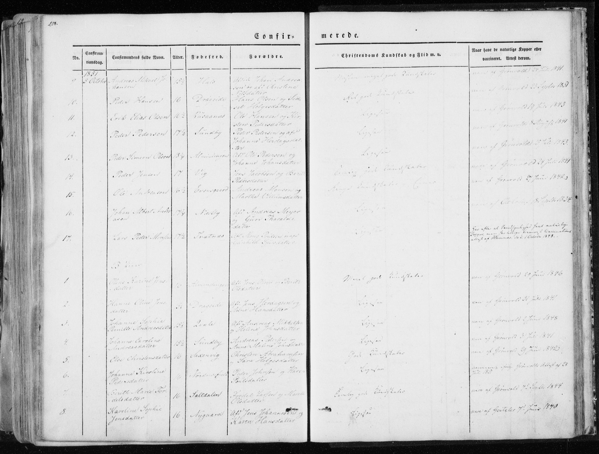 Ministerialprotokoller, klokkerbøker og fødselsregistre - Nordland, AV/SAT-A-1459/847/L0666: Parish register (official) no. 847A06, 1842-1871, p. 208