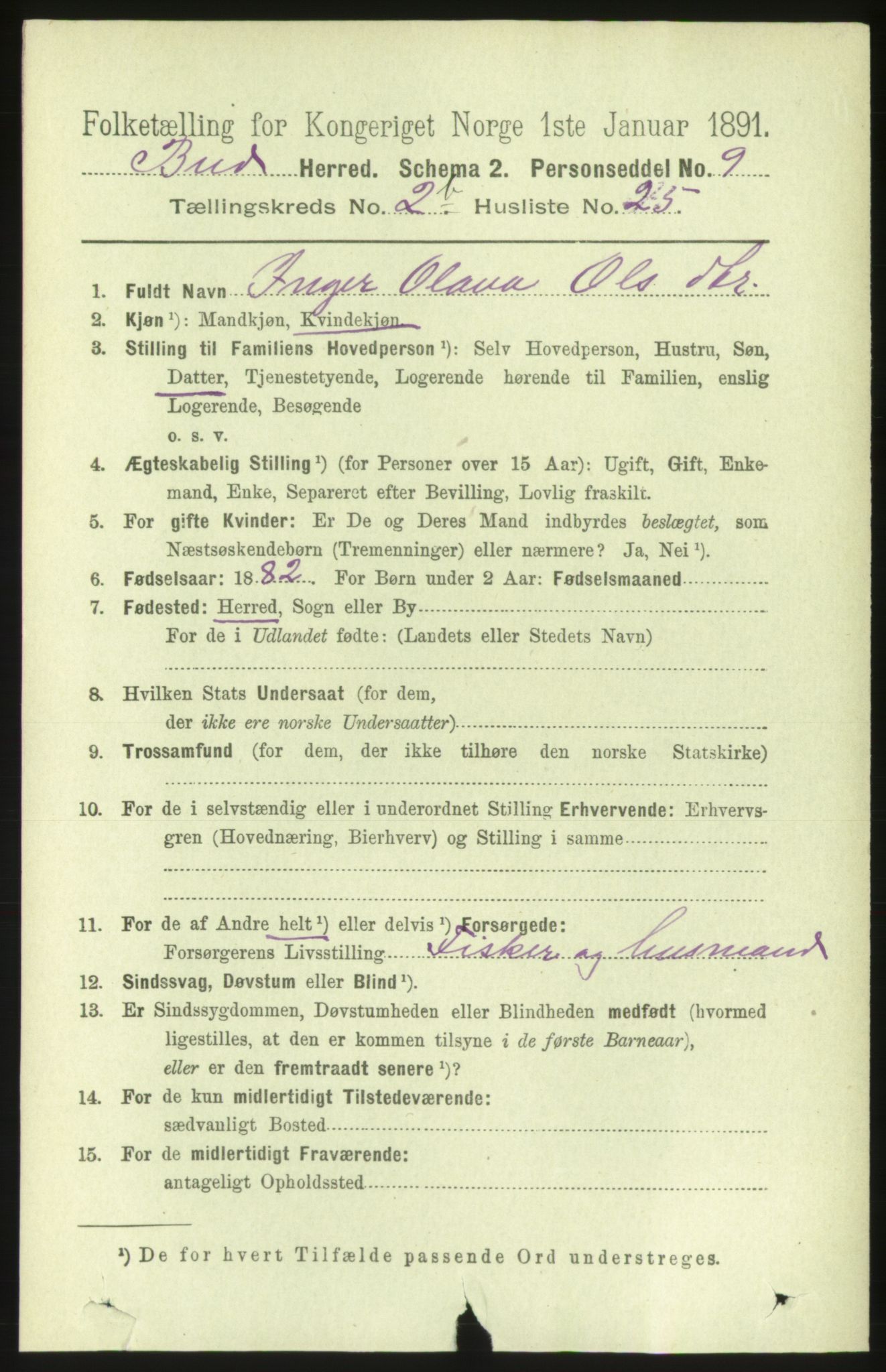 RA, 1891 census for 1549 Bud, 1891, p. 1381