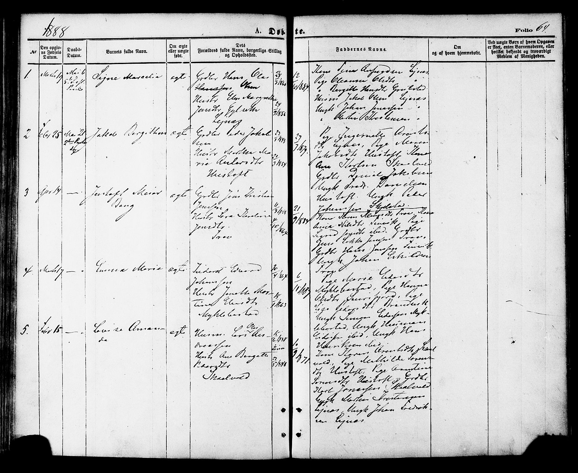 Ministerialprotokoller, klokkerbøker og fødselsregistre - Nordland, AV/SAT-A-1459/857/L0821: Parish register (official) no. 857A01, 1875-1889, p. 64