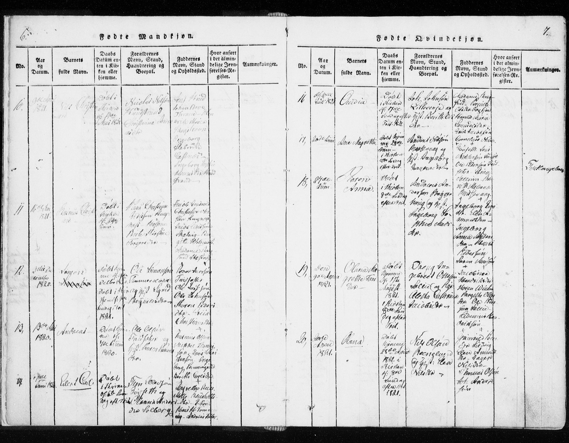 Tranøy sokneprestkontor, SATØ/S-1313/I/Ia/Iaa/L0004kirke: Parish register (official) no. 4, 1820-1829, p. 6-7