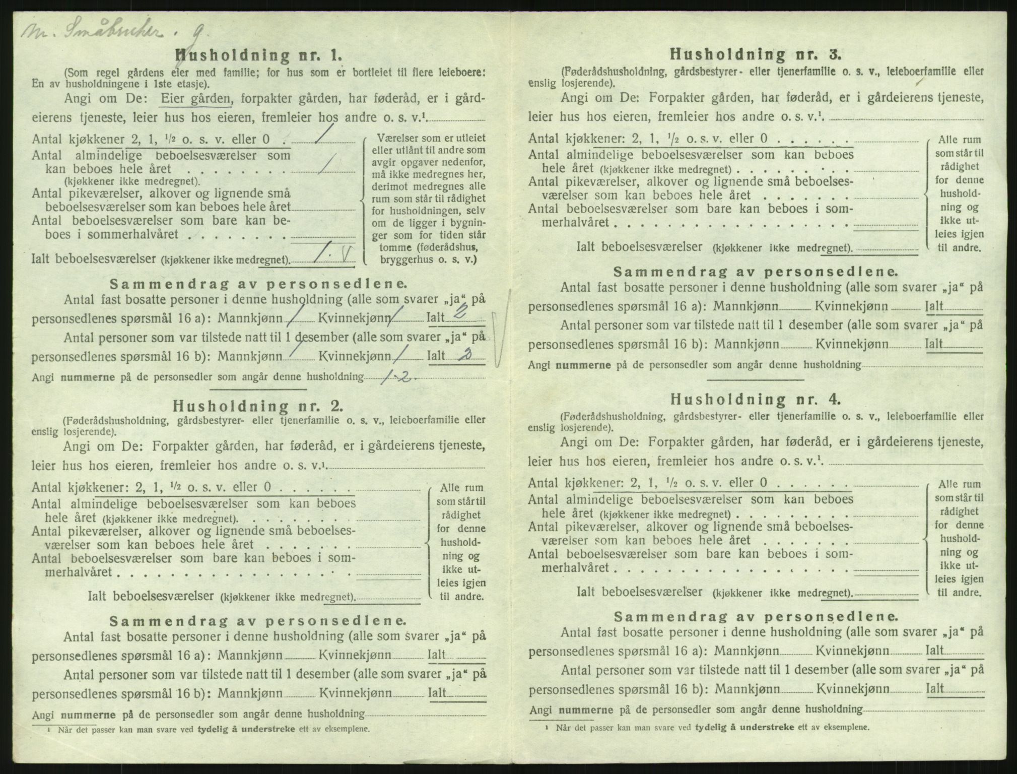 SAH, 1920 census for Fluberg, 1920, p. 33