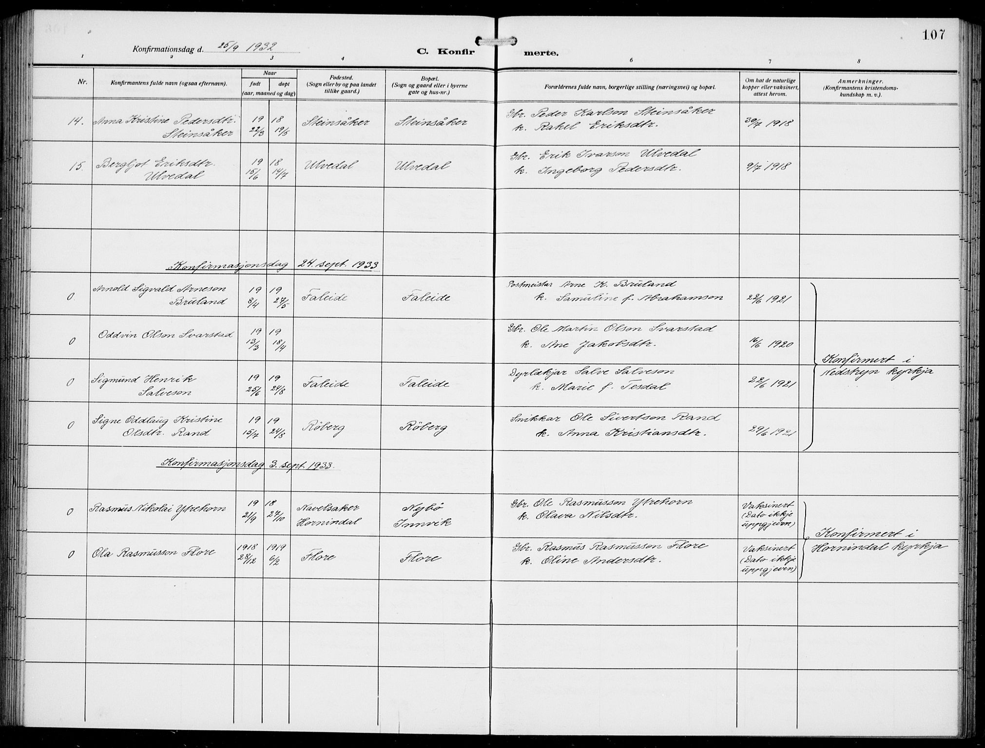 Innvik sokneprestembete, SAB/A-80501: Parish register (copy) no. A 4, 1913-1936, p. 107