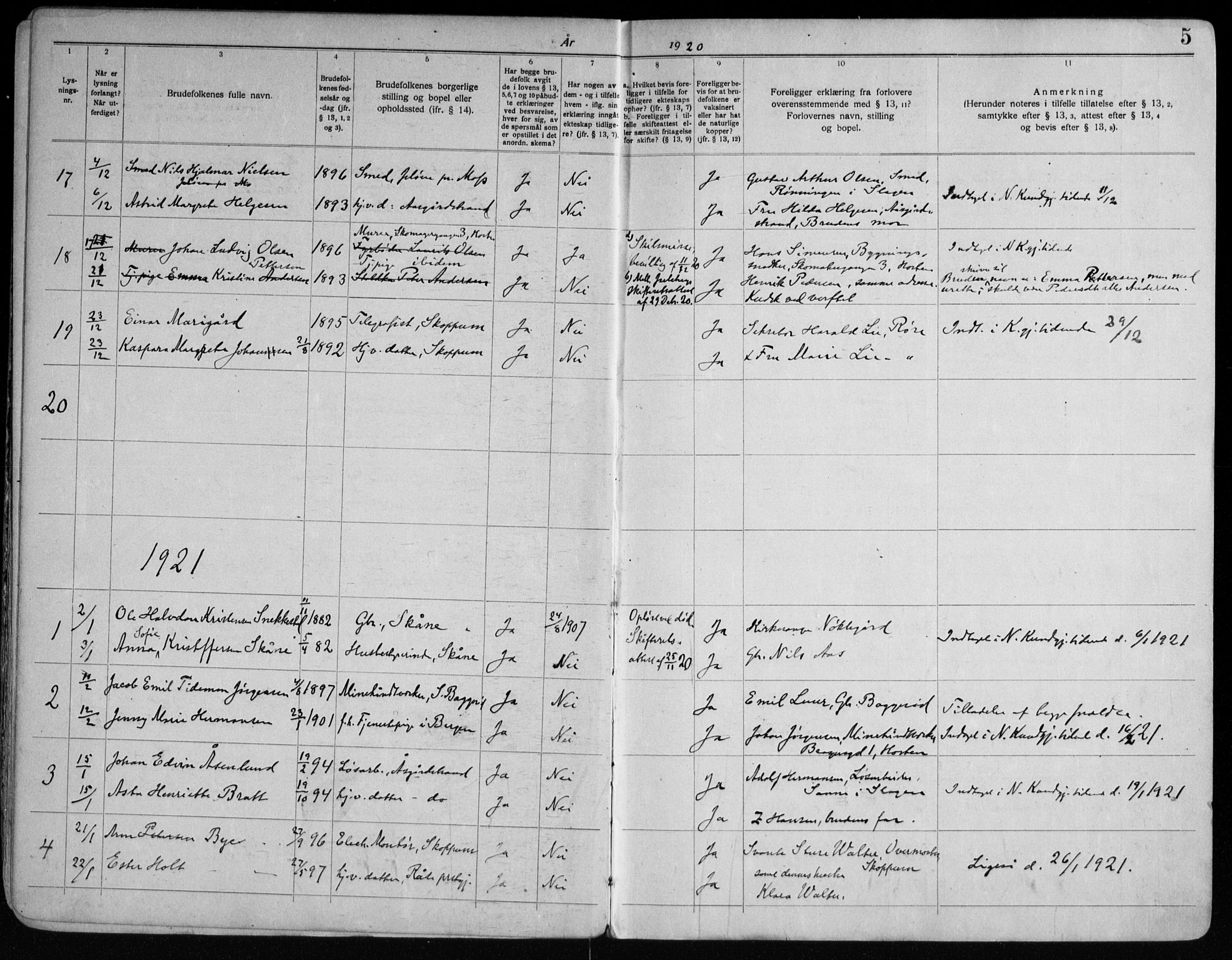 Borre kirkebøker, AV/SAKO-A-338/H/Ha/L0003: Banns register no. 3, 1919-1949, p. 5