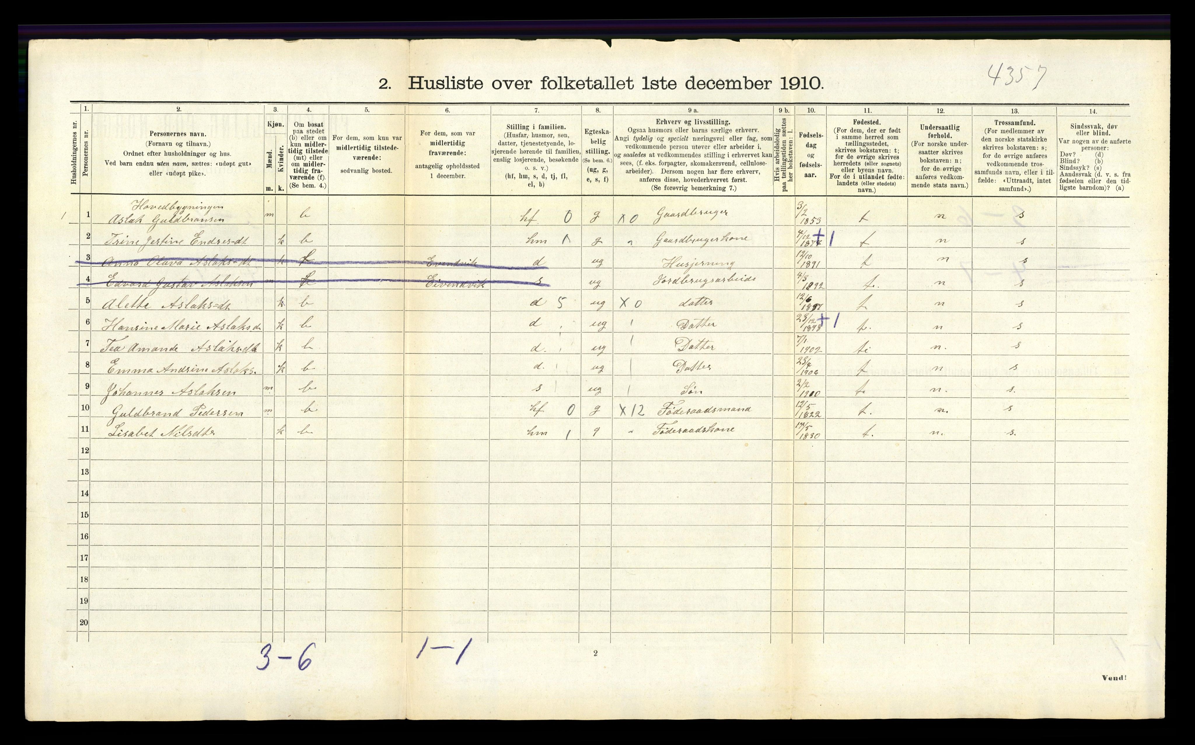 RA, 1910 census for Gulen, 1910, p. 945