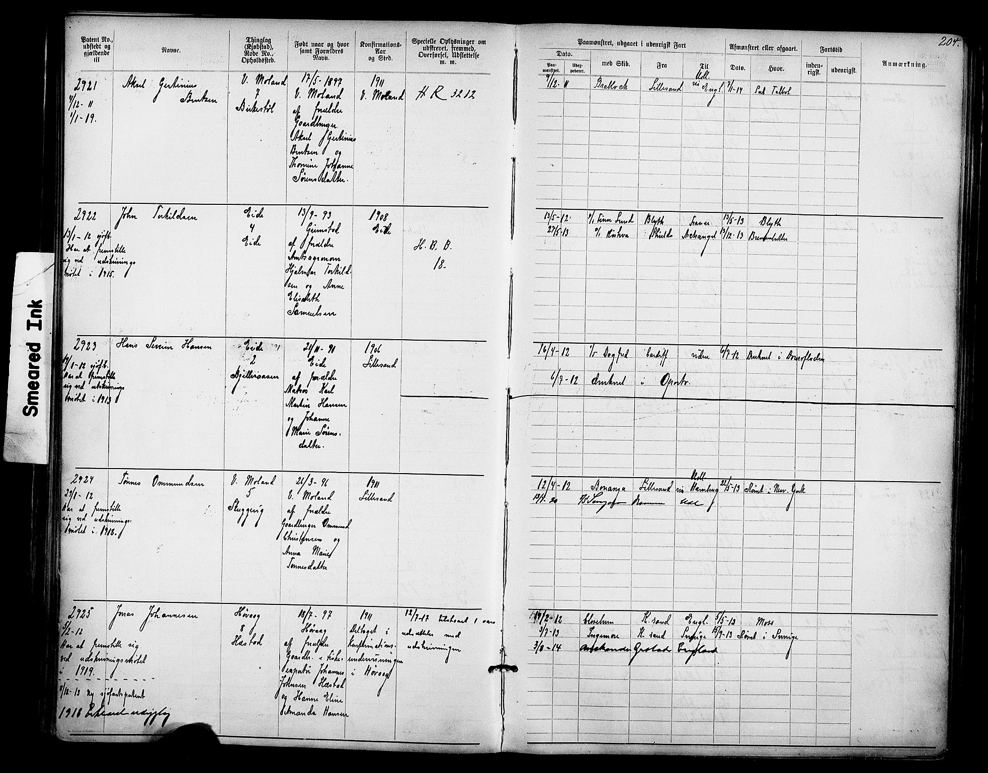 Lillesand mønstringskrets, AV/SAK-2031-0014/F/Fa/L0003: Annotasjonsrulle nr 1911-3489 med register, W-9, 1891-1932, p. 235