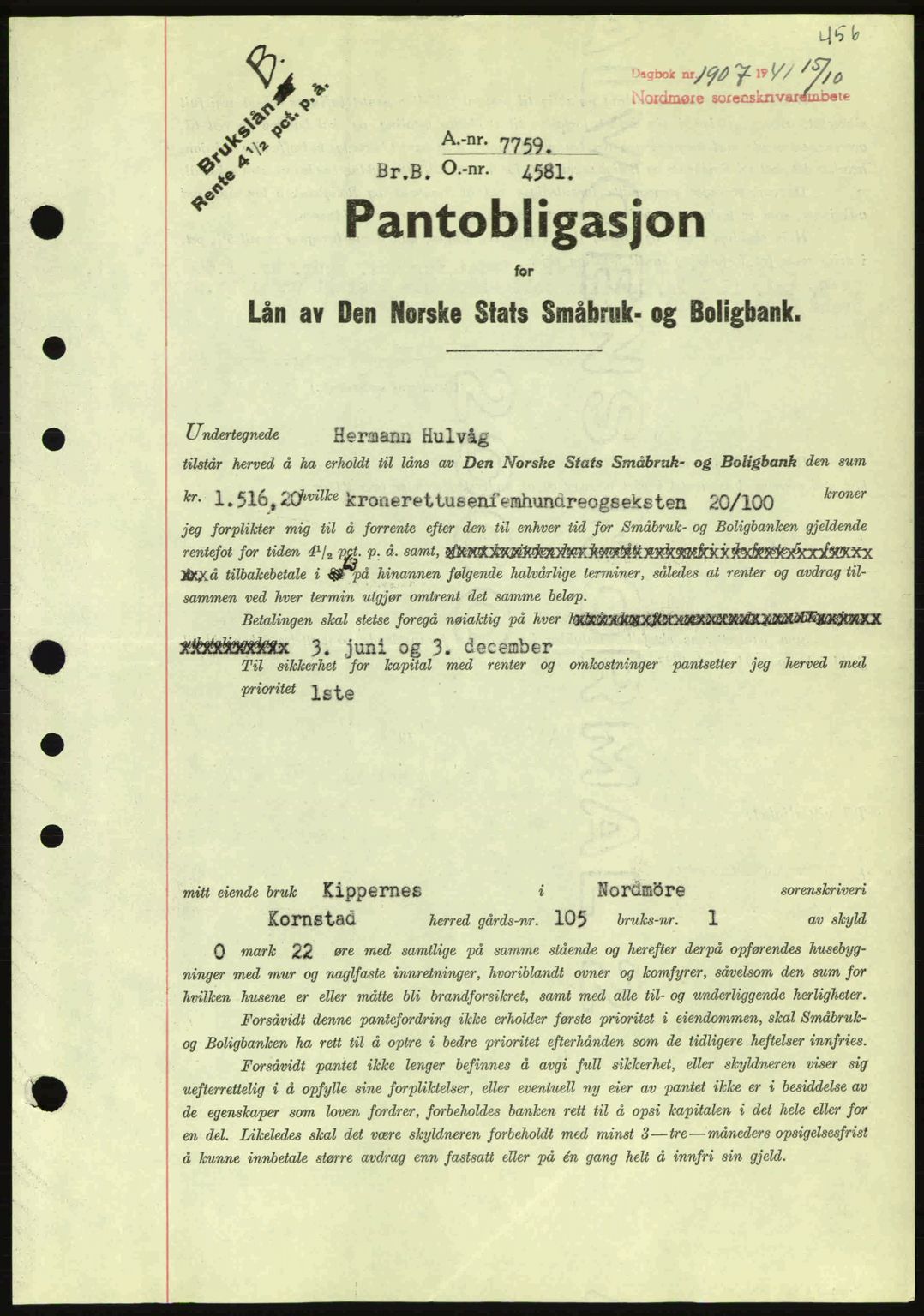 Nordmøre sorenskriveri, SAT/A-4132/1/2/2Ca: Mortgage book no. B88, 1941-1942, Diary no: : 1907/1941