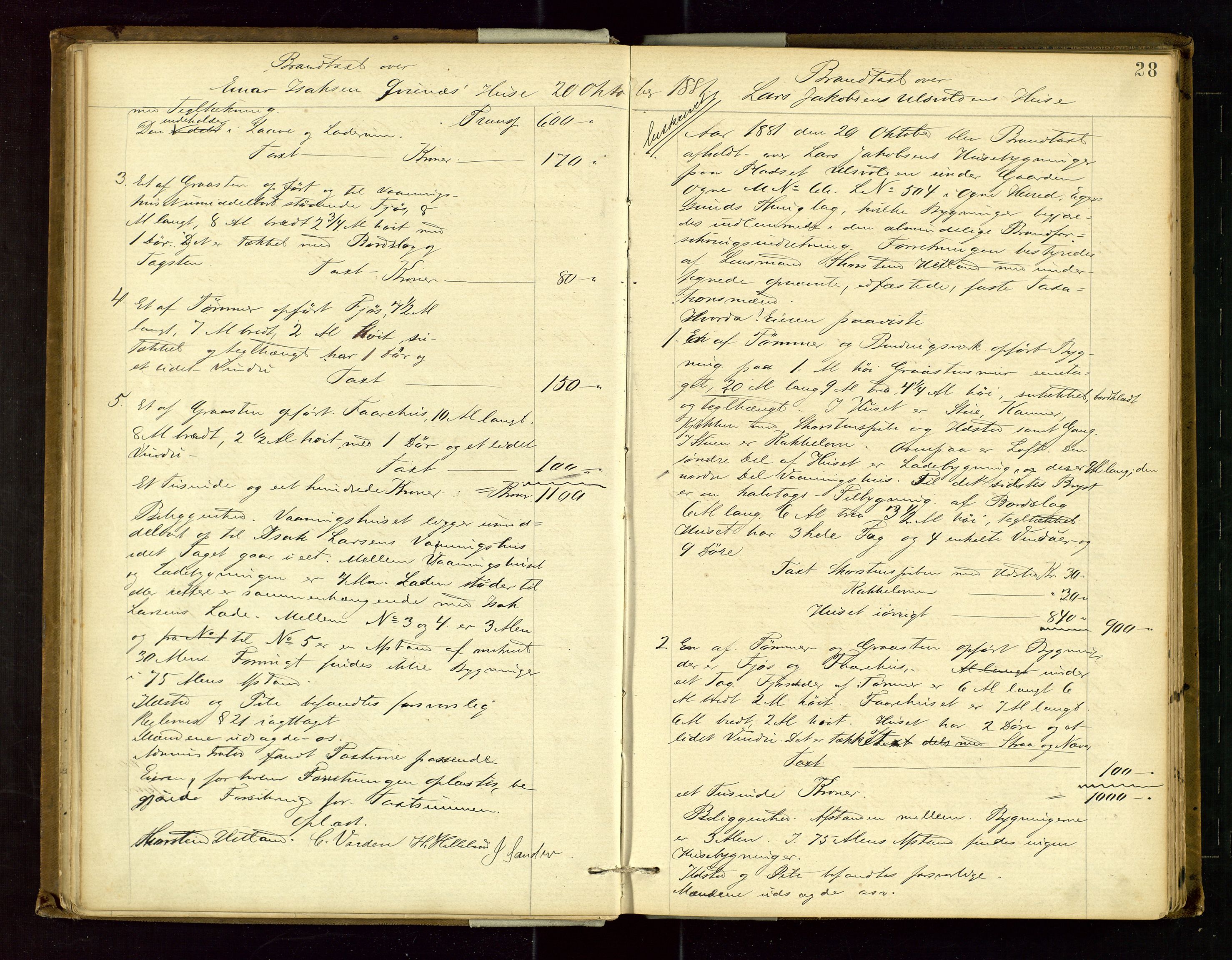Eigersund lensmannskontor, SAST/A-100171/Goa/L0003: "Brandtaxations-protokol", 1876-1893, p. 27b-28a