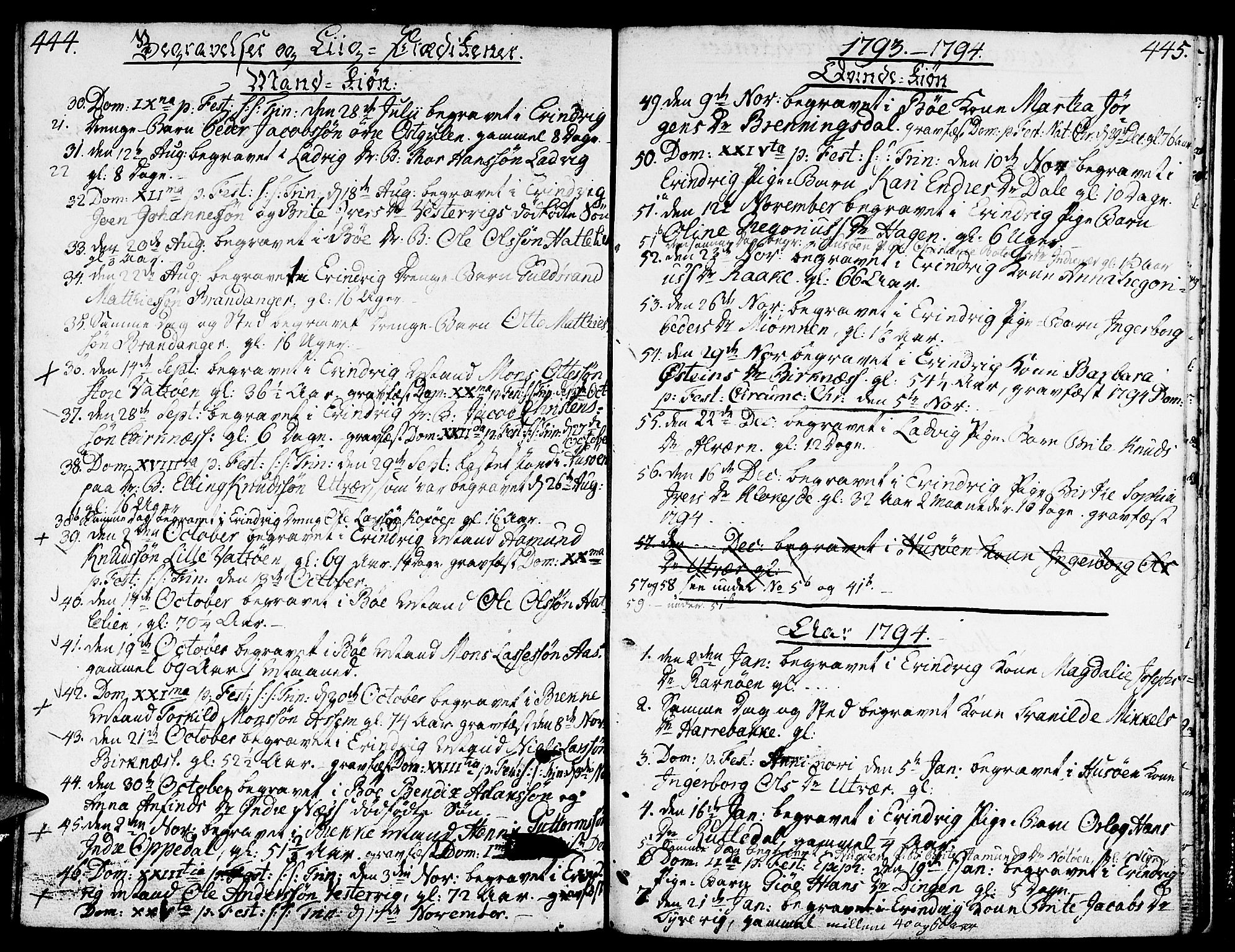 Gulen sokneprestembete, AV/SAB-A-80201/H/Haa/Haaa/L0015: Parish register (official) no. A 15, 1788-1798, p. 444-445