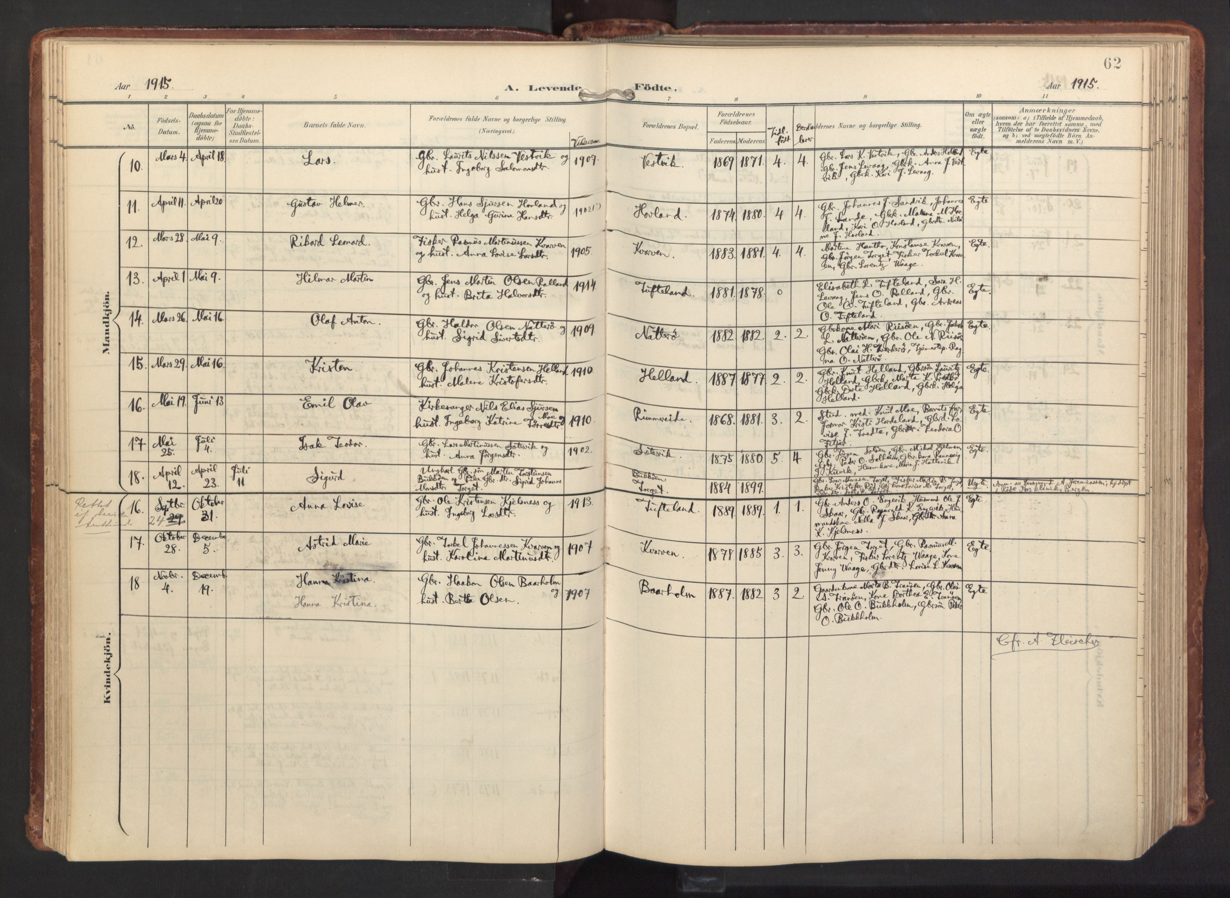 Fitjar sokneprestembete, AV/SAB-A-99926: Parish register (official) no. A 3, 1900-1918, p. 62