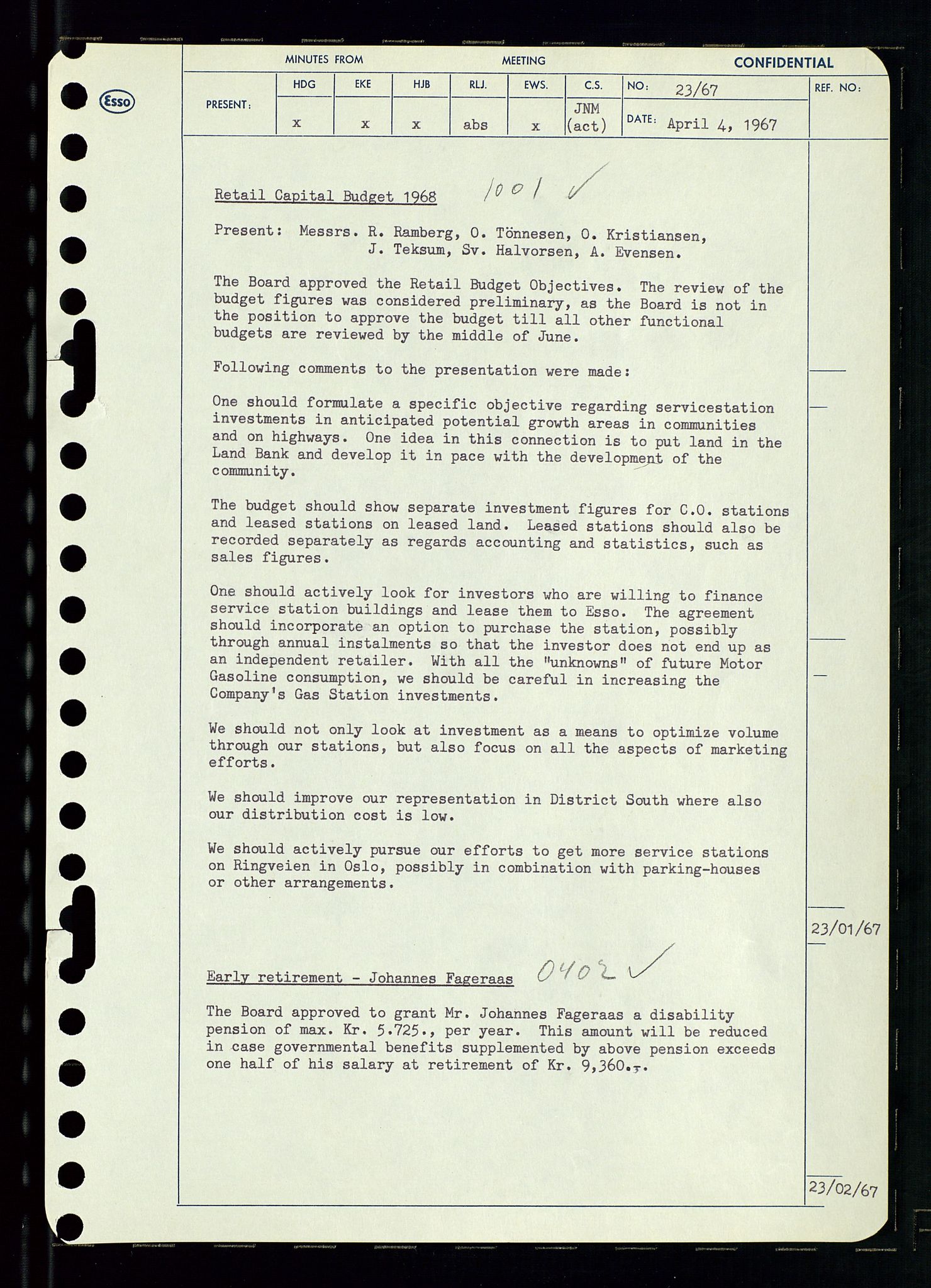 Pa 0982 - Esso Norge A/S, AV/SAST-A-100448/A/Aa/L0002/0003: Den administrerende direksjon Board minutes (styrereferater) / Den administrerende direksjon Board minutes (styrereferater), 1967, p. 50