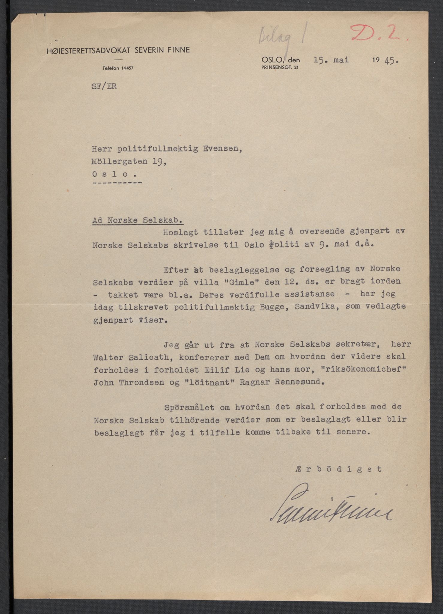 Landssvikarkivet, Oslo politikammer, AV/RA-S-3138-01/D/Da/L0003: Dnr. 29, 1945, p. 2703