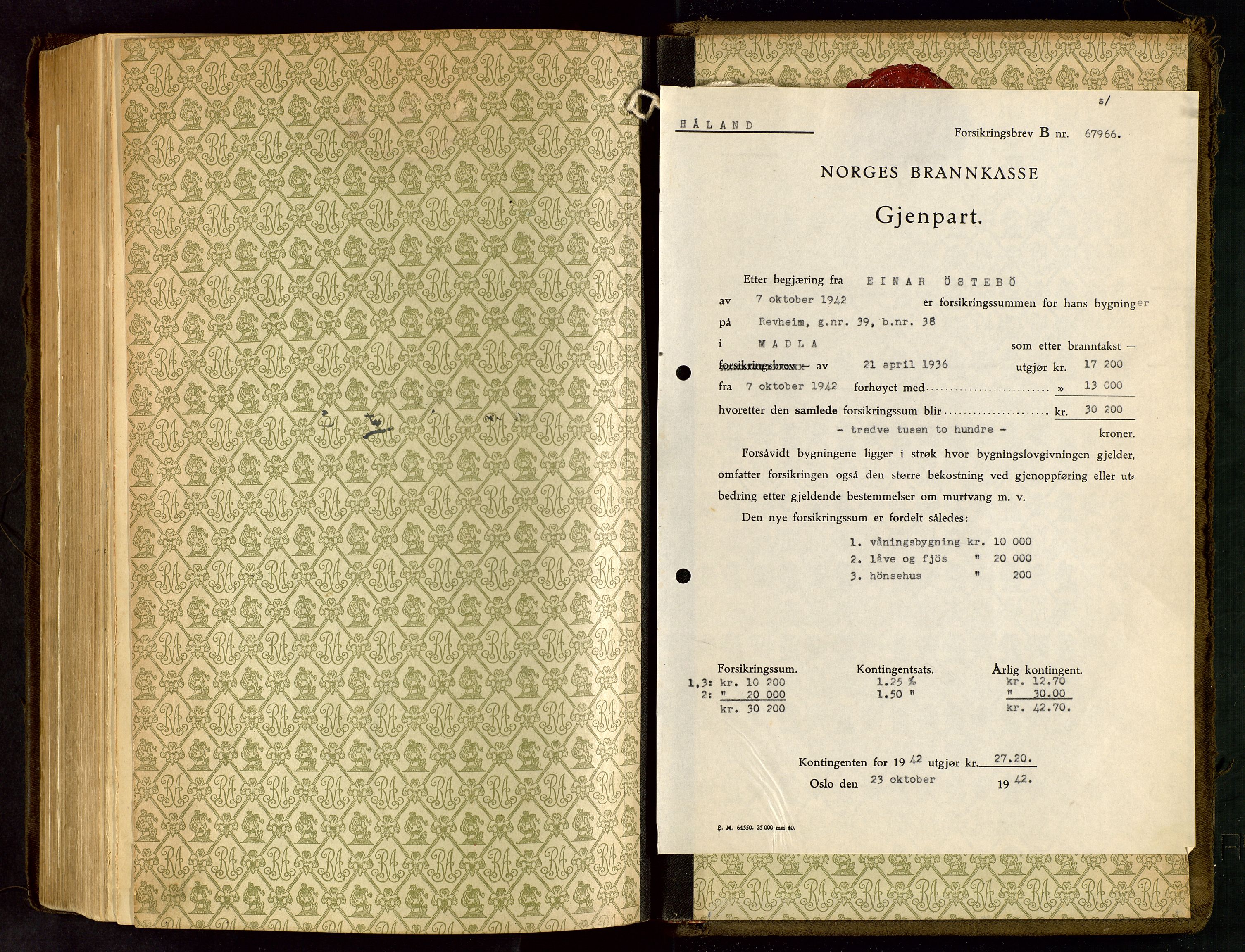 Håland lensmannskontor, AV/SAST-A-100100/Go/L0005: "Brandtakstprotokoll"  Register i boken., 1929-1948