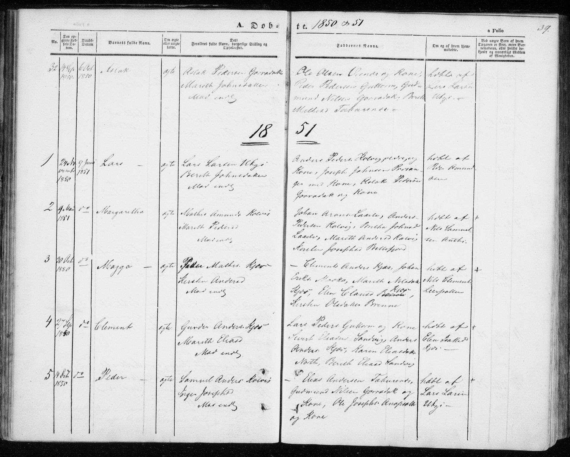Kistrand/Porsanger sokneprestembete, SATØ/S-1351/H/Ha/L0004.kirke: Parish register (official) no. 4, 1843-1860, p. 39