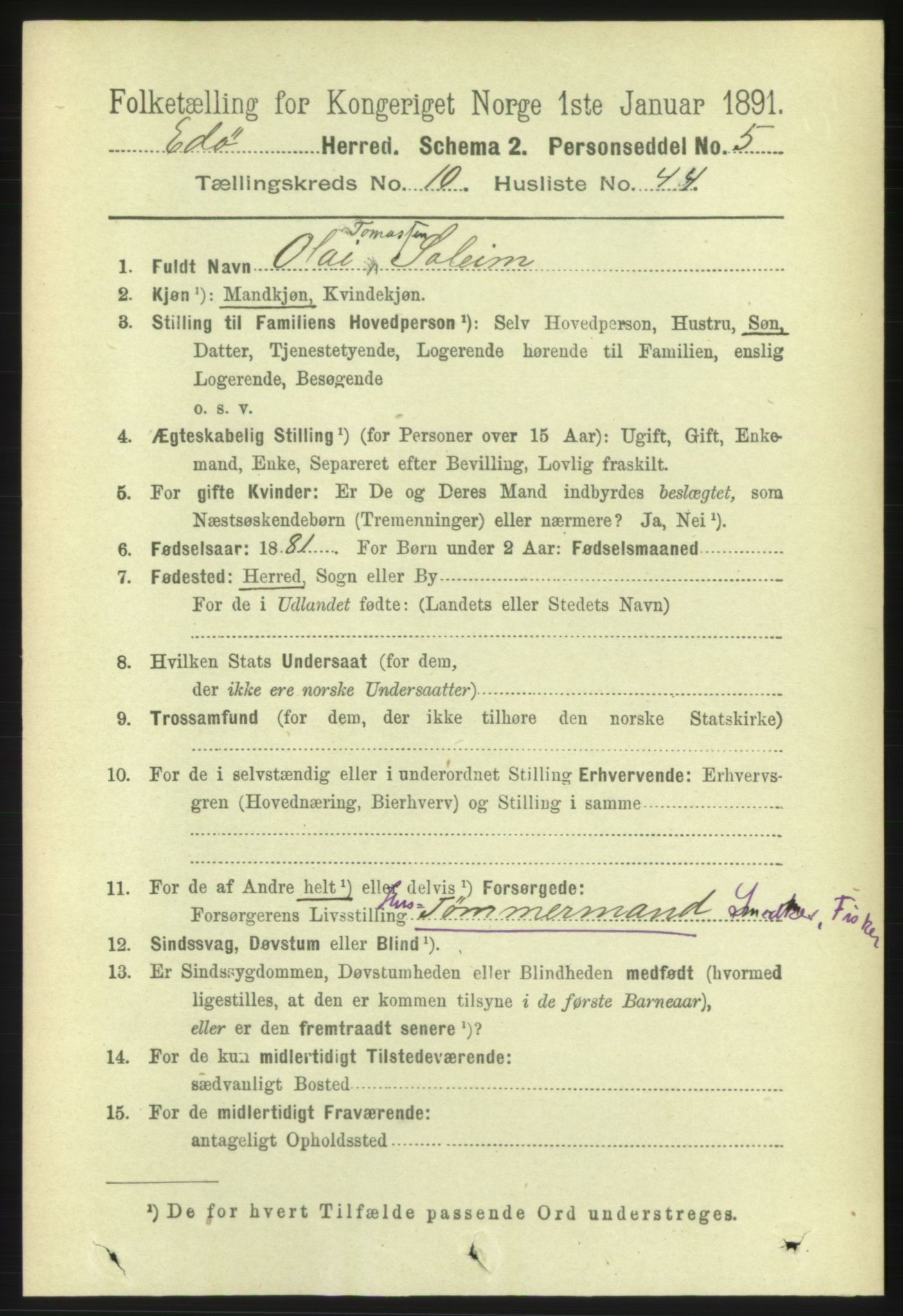 RA, 1891 census for 1573 Edøy, 1891, p. 2877