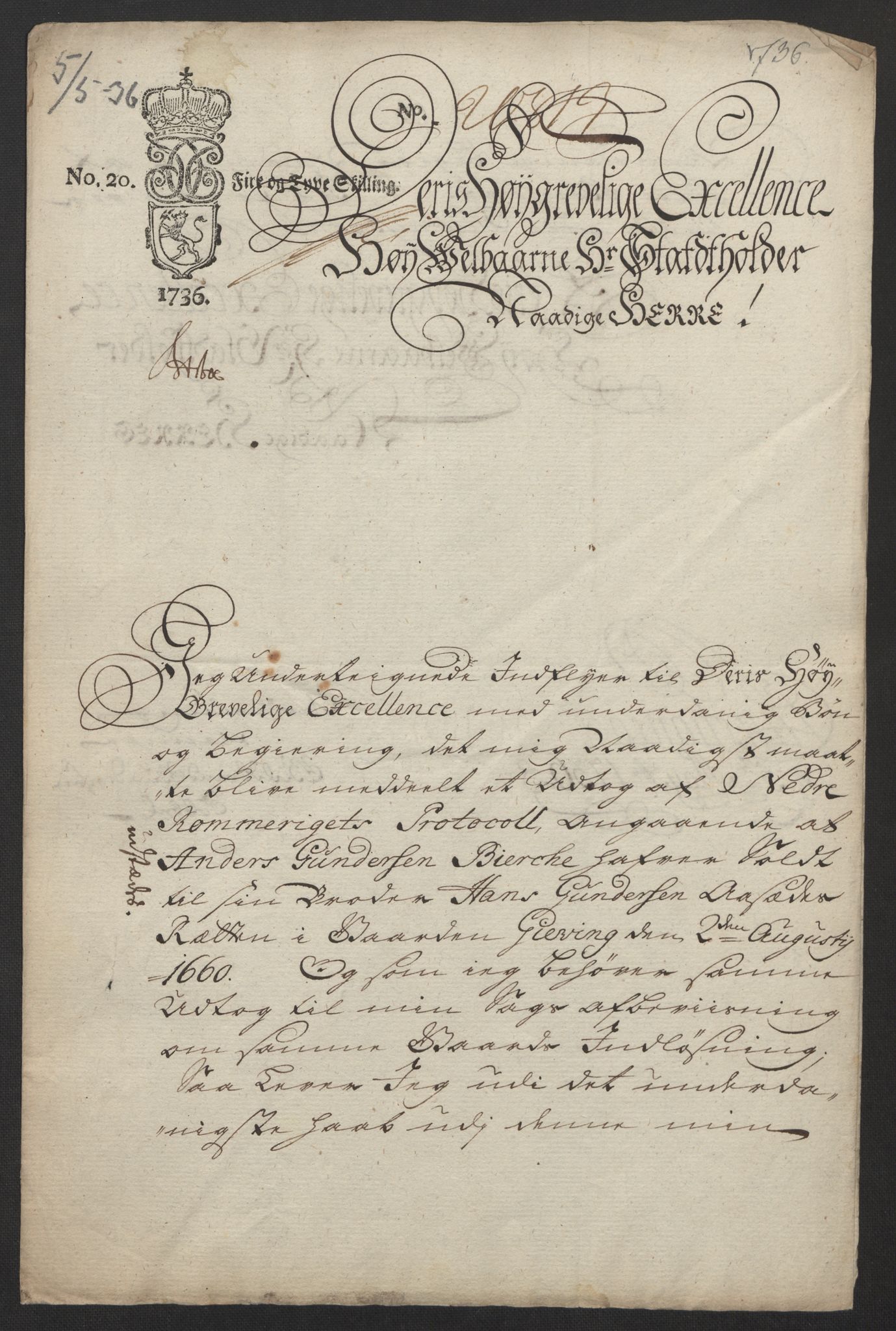 Stattholderembetet 1572-1771, AV/RA-EA-2870/Ef/L0108: Brev fra embetsmenn og andre, 1735-1736, p. 293