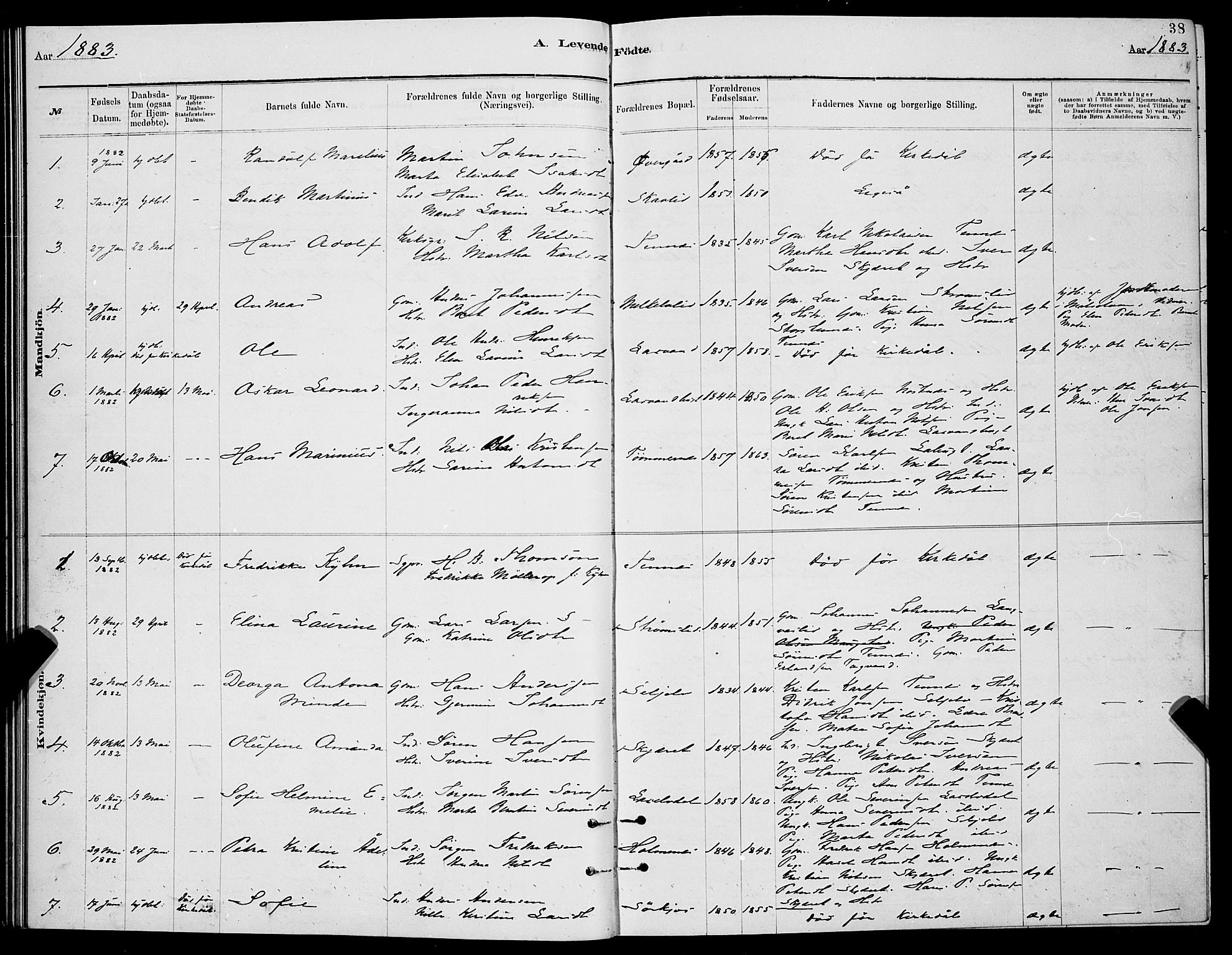 Balsfjord sokneprestembete, SATØ/S-1303/G/Ga/L0007klokker: Parish register (copy) no. 7, 1878-1889, p. 38