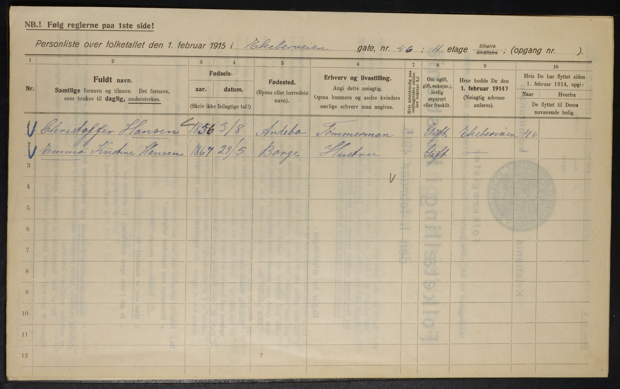 OBA, Municipal Census 1915 for Kristiania, 1915, p. 19979