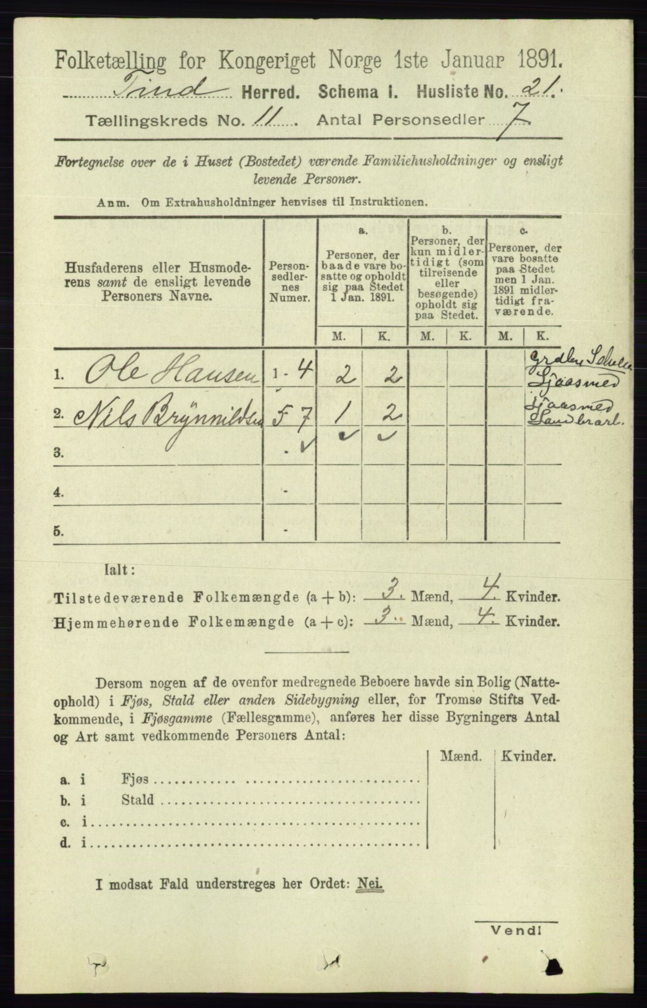 RA, 1891 census for 0826 Tinn, 1891, p. 2113