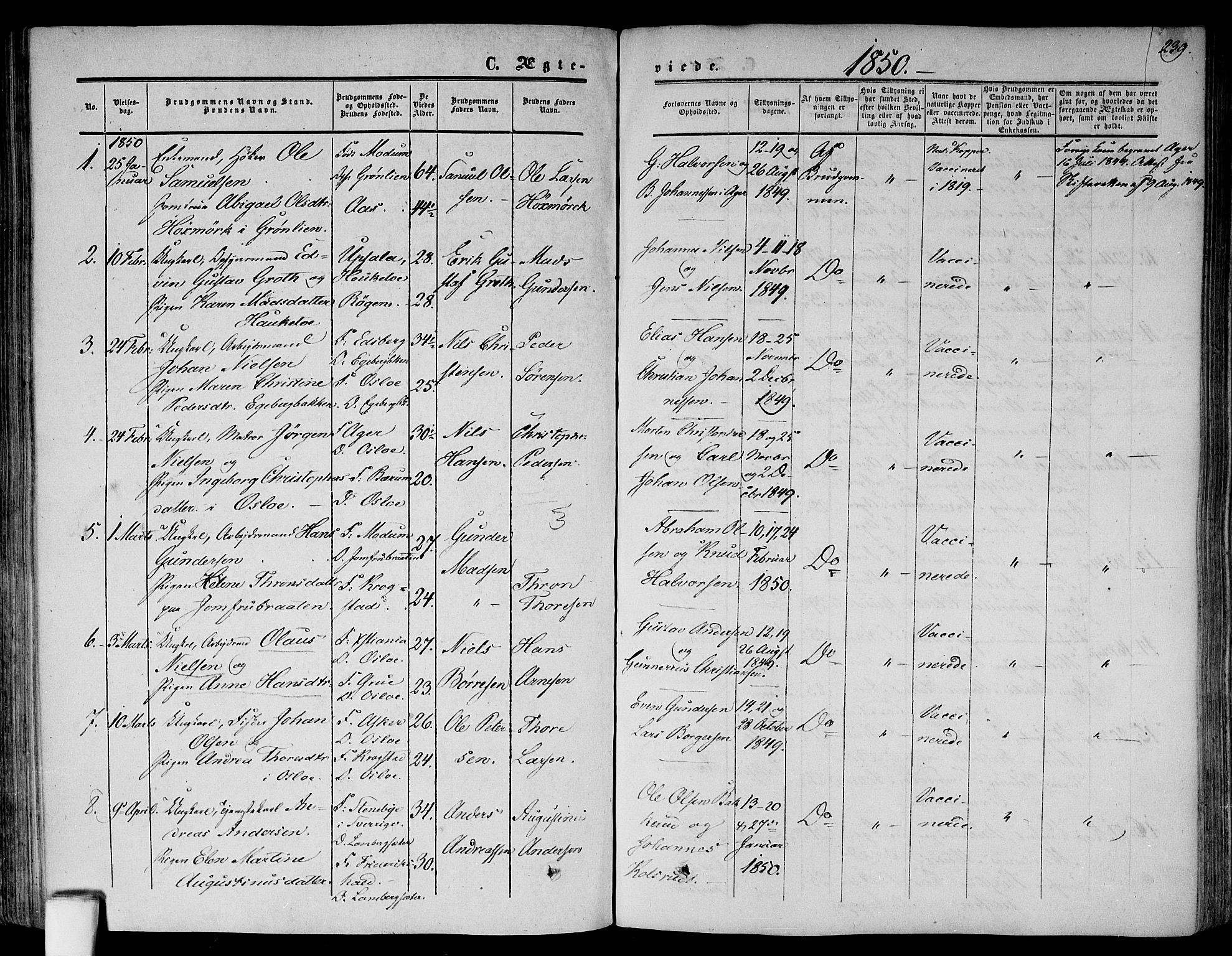 Gamlebyen prestekontor Kirkebøker, AV/SAO-A-10884/F/Fa/L0004: Parish register (official) no. 4, 1850-1857, p. 239