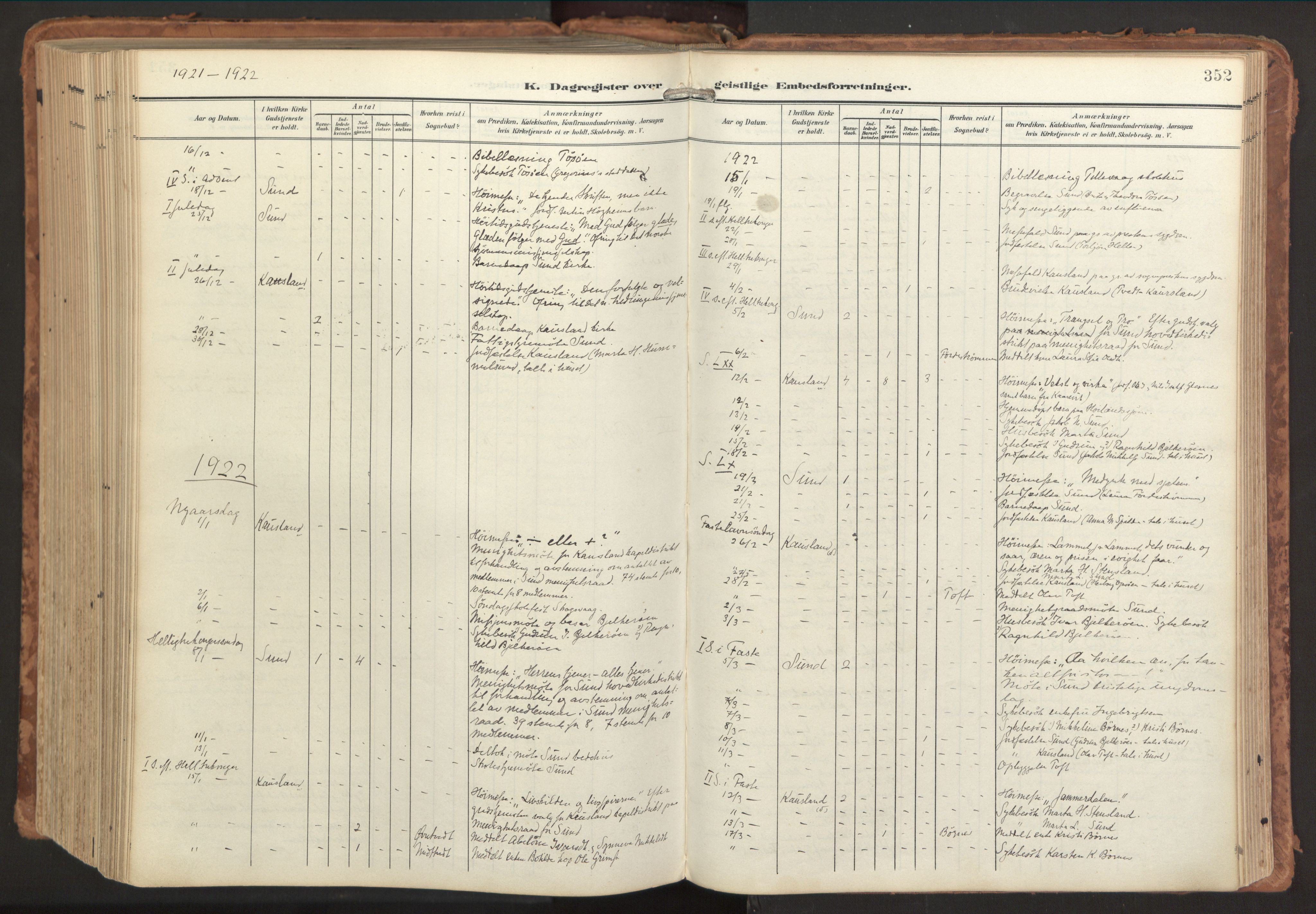 Sund sokneprestembete, AV/SAB-A-99930: Parish register (official) no. B 2, 1907-1926, p. 352