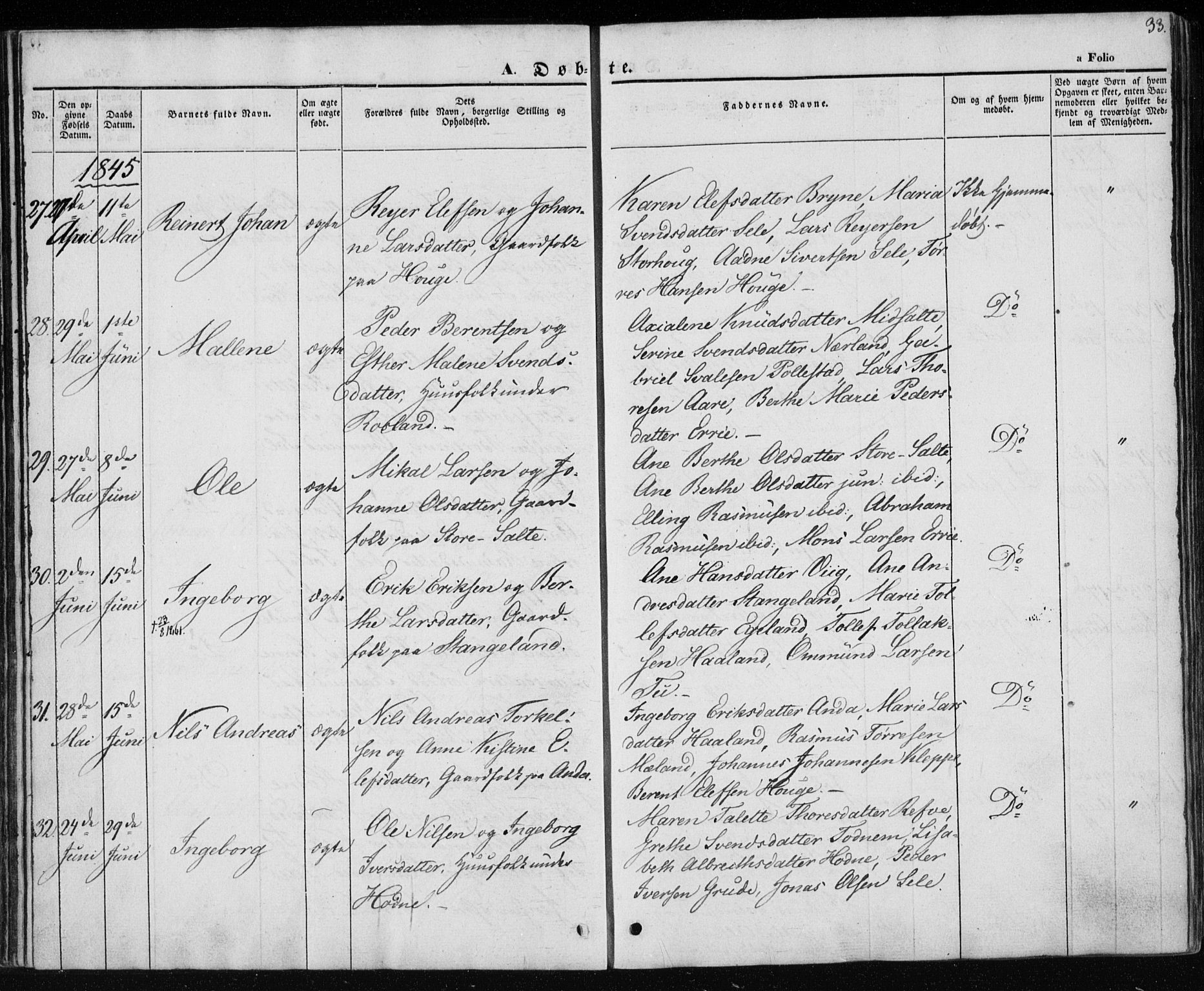 Klepp sokneprestkontor, AV/SAST-A-101803/001/3/30BA/L0004: Parish register (official) no. A 4, 1842-1852, p. 33