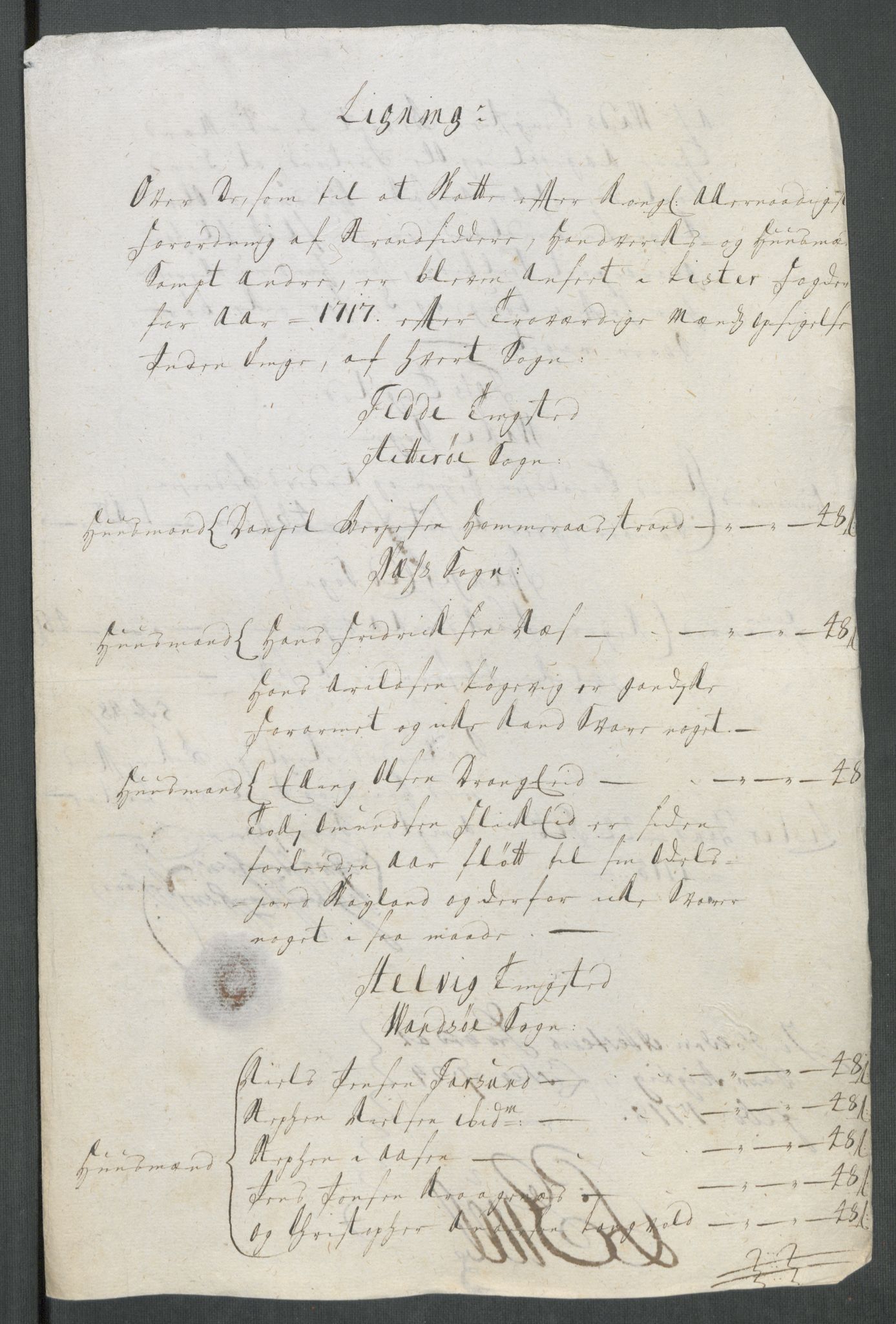 Rentekammeret inntil 1814, Reviderte regnskaper, Fogderegnskap, AV/RA-EA-4092/R43/L2561: Fogderegnskap Lista og Mandal, 1717, p. 70