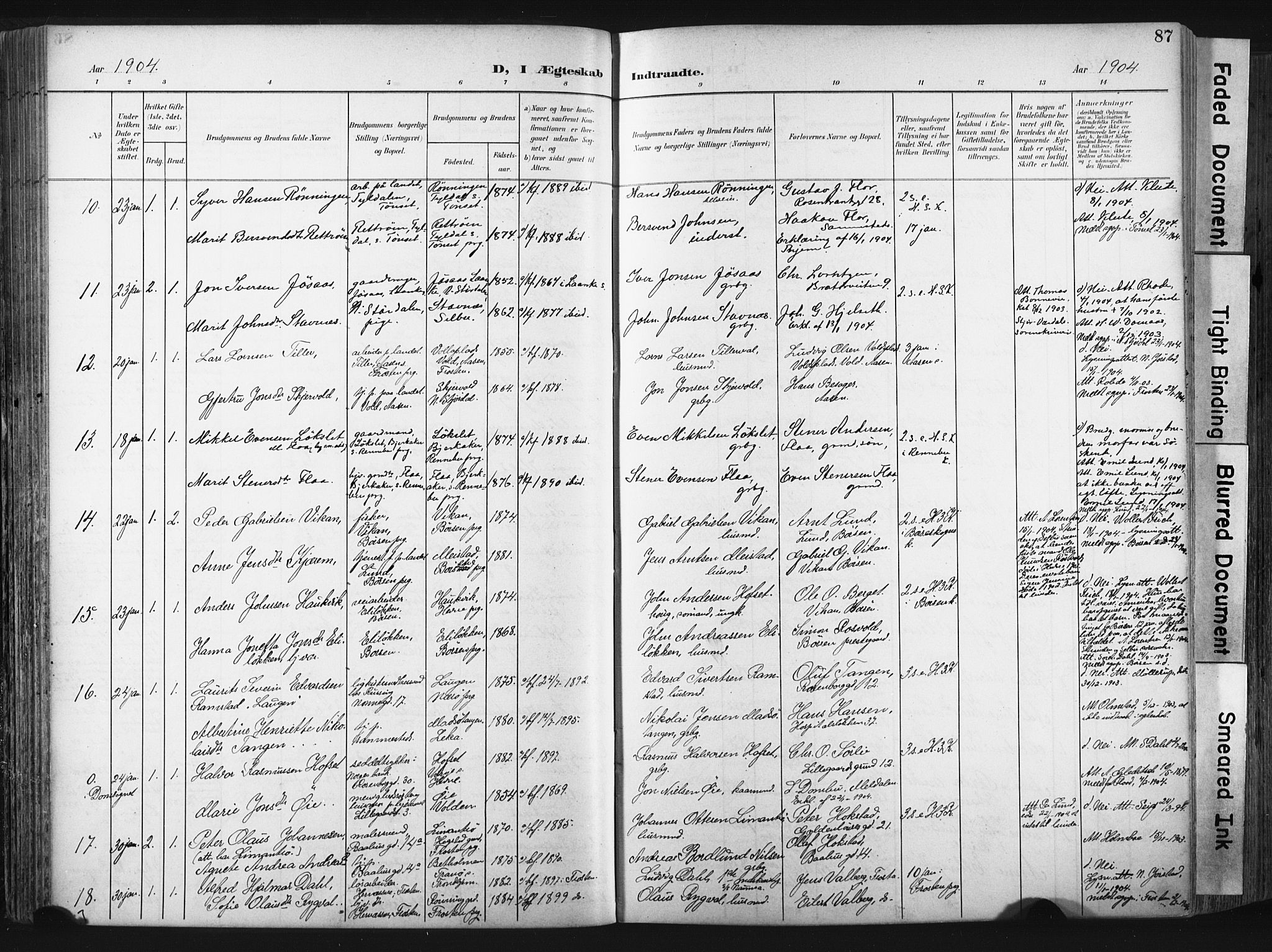 Ministerialprotokoller, klokkerbøker og fødselsregistre - Sør-Trøndelag, SAT/A-1456/604/L0201: Parish register (official) no. 604A21, 1901-1911, p. 87