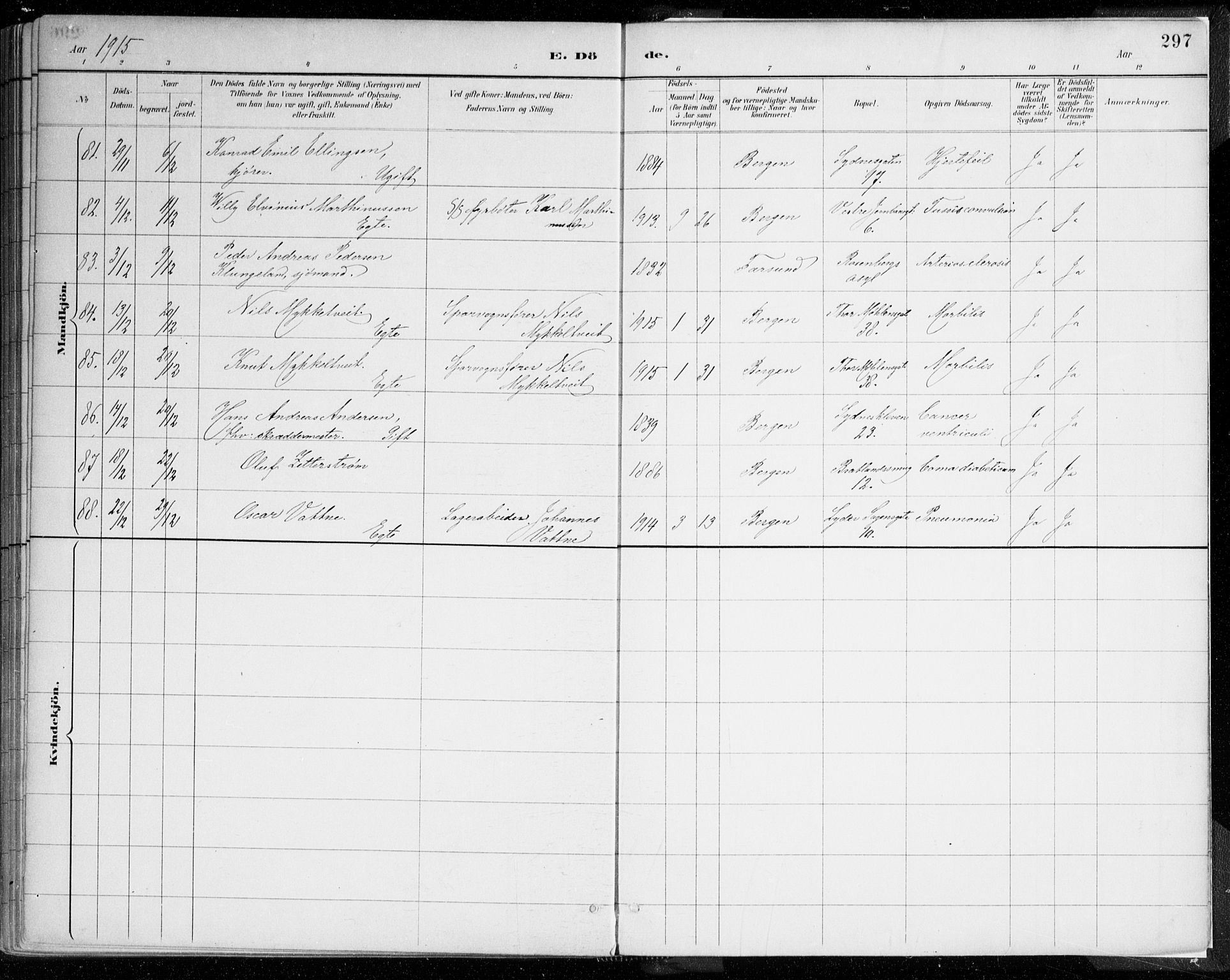 Johanneskirken sokneprestembete, SAB/A-76001/H/Haa/L0019: Parish register (official) no. E 1, 1885-1915, p. 297