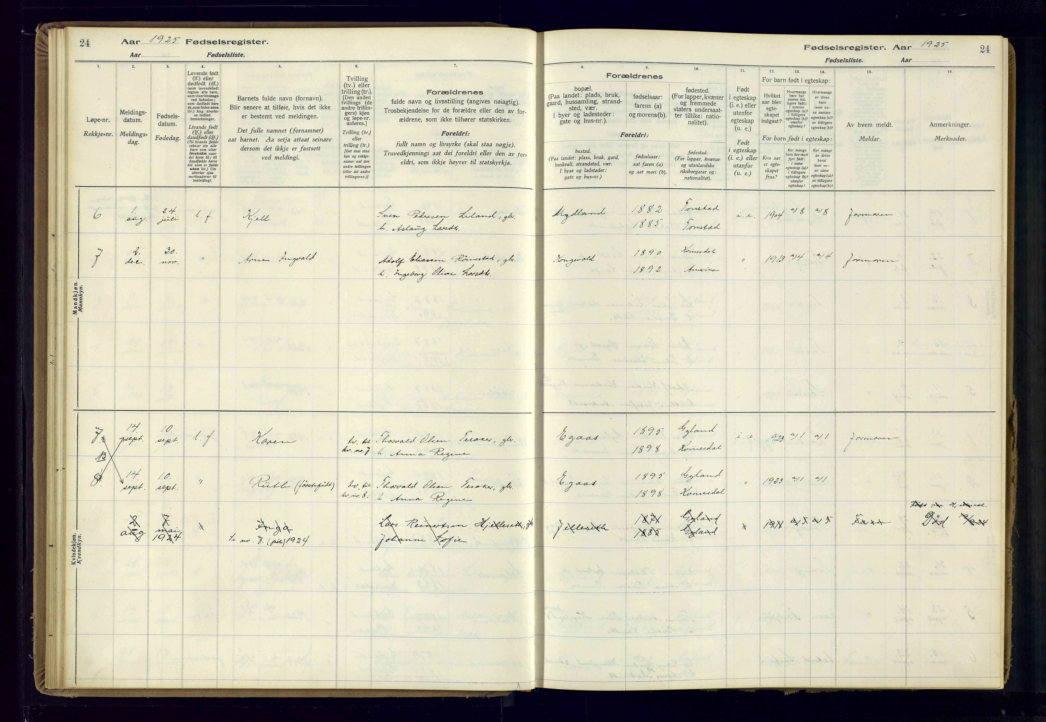 Bakke sokneprestkontor, AV/SAK-1111-0002/J/Ja/L0002: Birth register no. A-VI-19, 1916-1982, p. 24