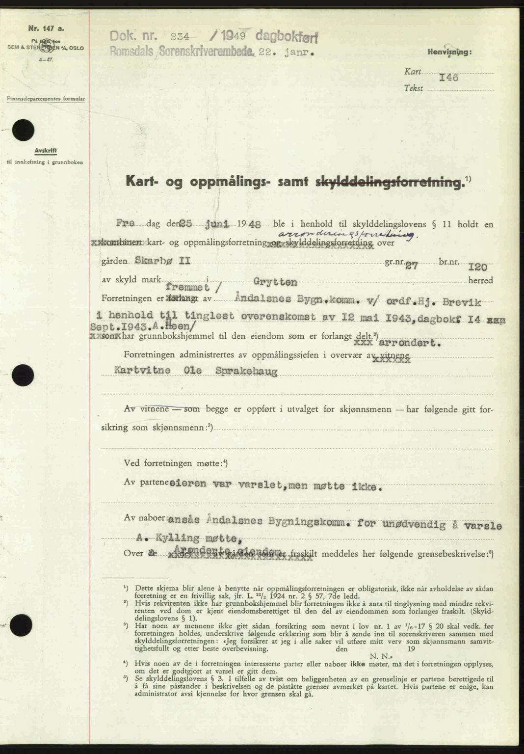 Romsdal sorenskriveri, AV/SAT-A-4149/1/2/2C: Mortgage book no. A28, 1948-1949, Diary no: : 234/1949